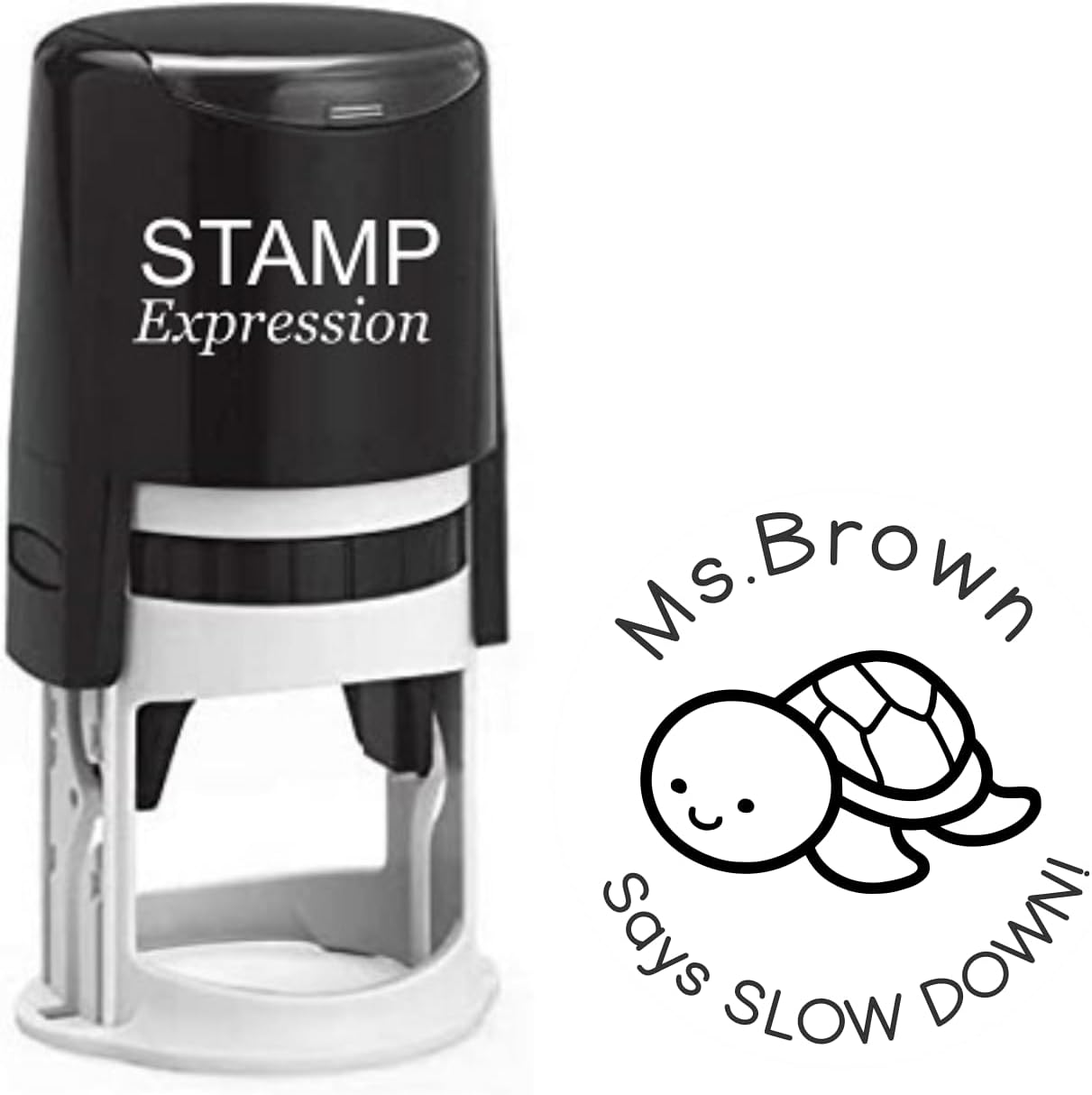Slow Down Turtle Teacher Custom Stamp - Self Inking. Personalized Rubber Stamp with Lines of Text (SH-76221)