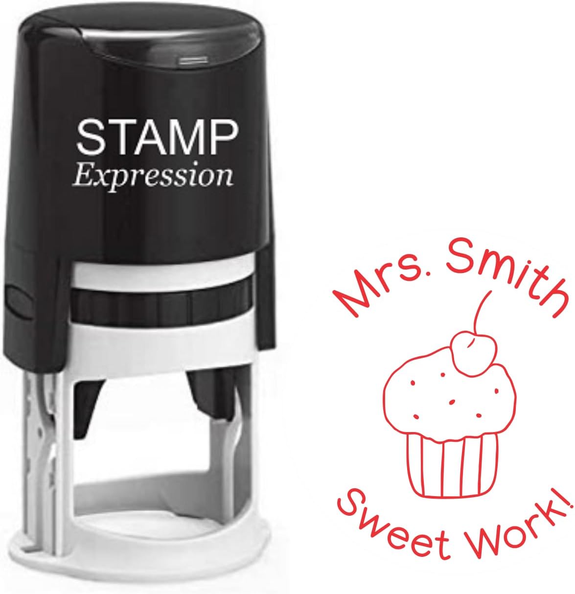 Sweet Work Cupcake Teacher Custom Stamp - Self Inking. Personalized Rubber Stamp with Lines of Text (SH-76219)
