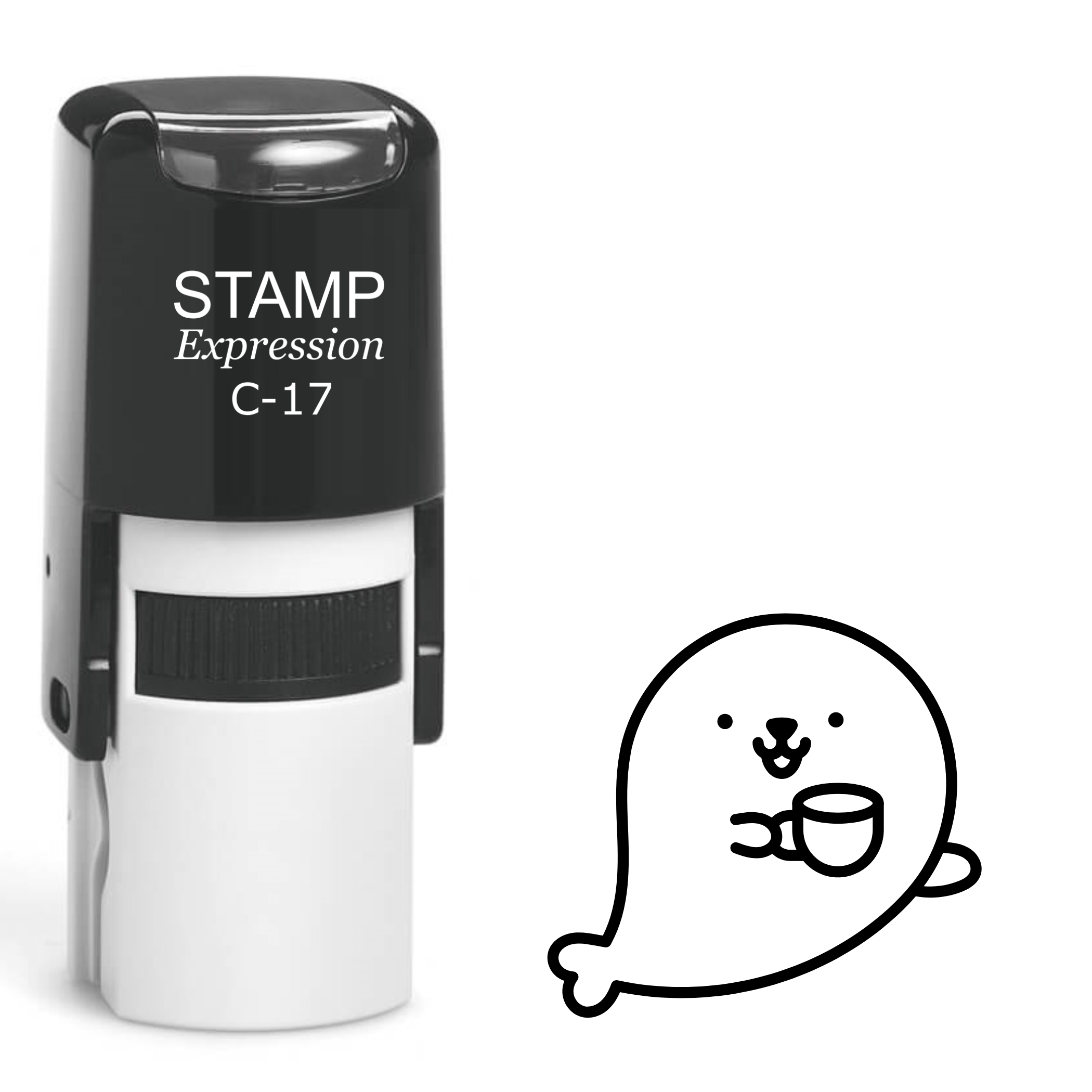 Baby seal holding tea cup Self Inking Rubber Stamp (SH-62741)