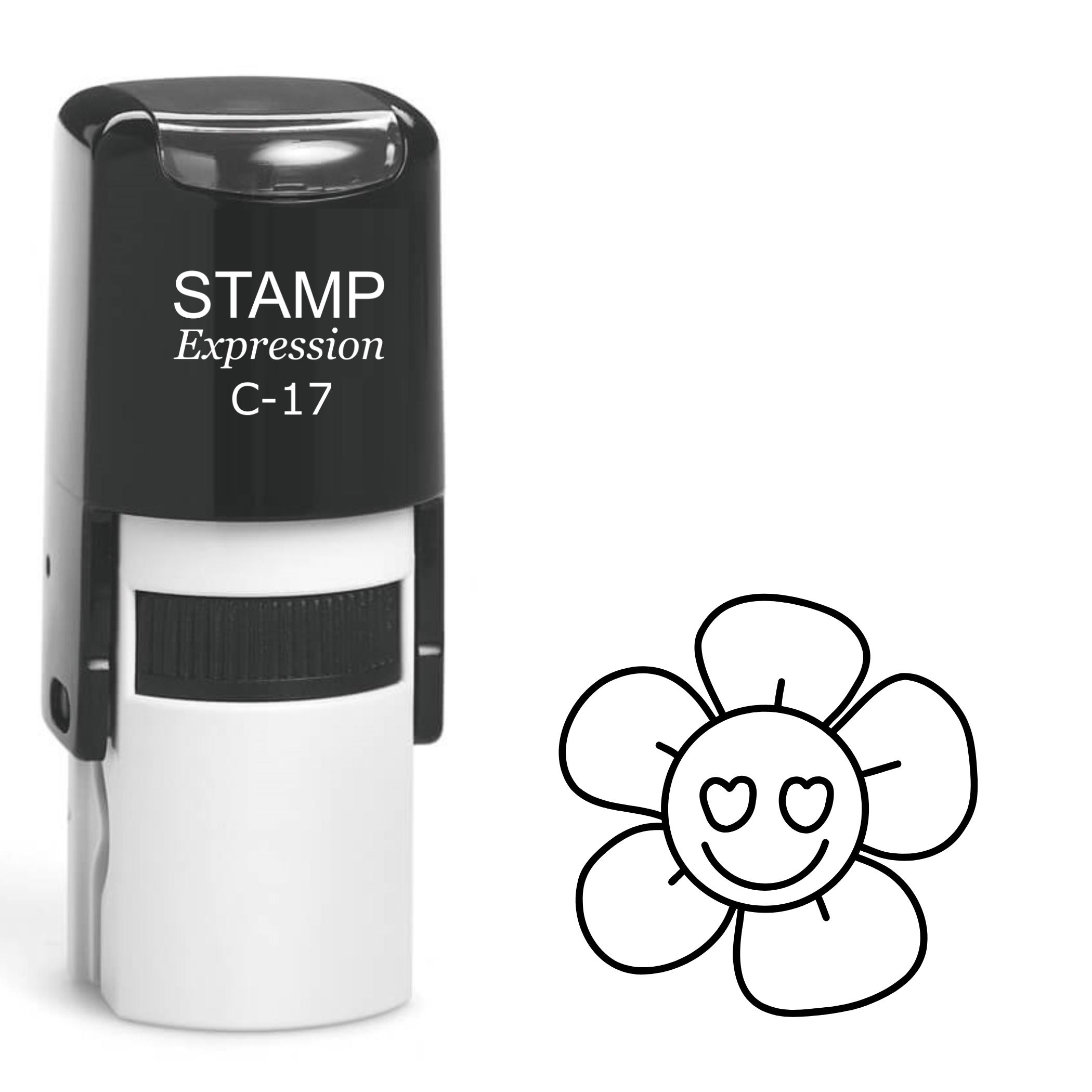 Smiling daisy flower with heart eyes Cartoonish Self Inking Rubber Stamp (SH-62819)