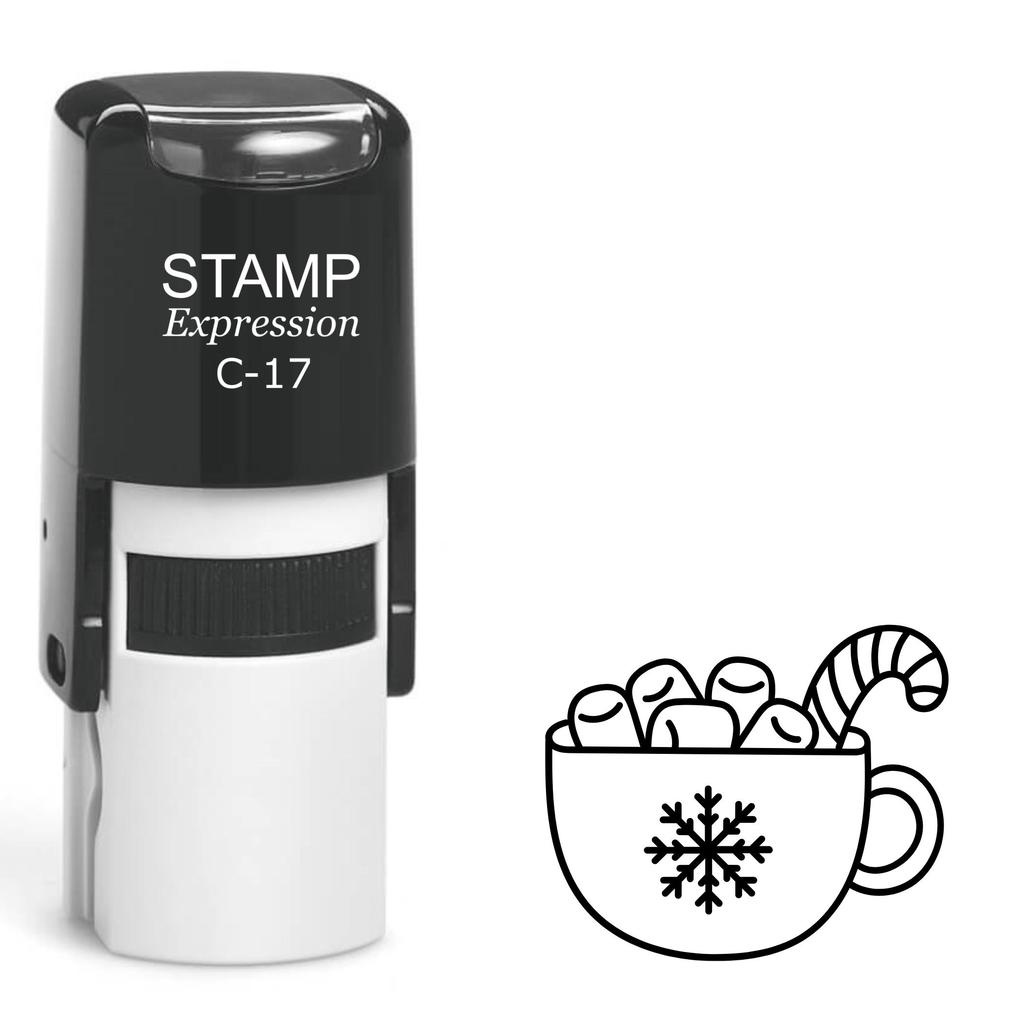 Hot chocolate cup with marshmallow and candy cane Christmas Self Inking Rubber Stamp (SH-62925)