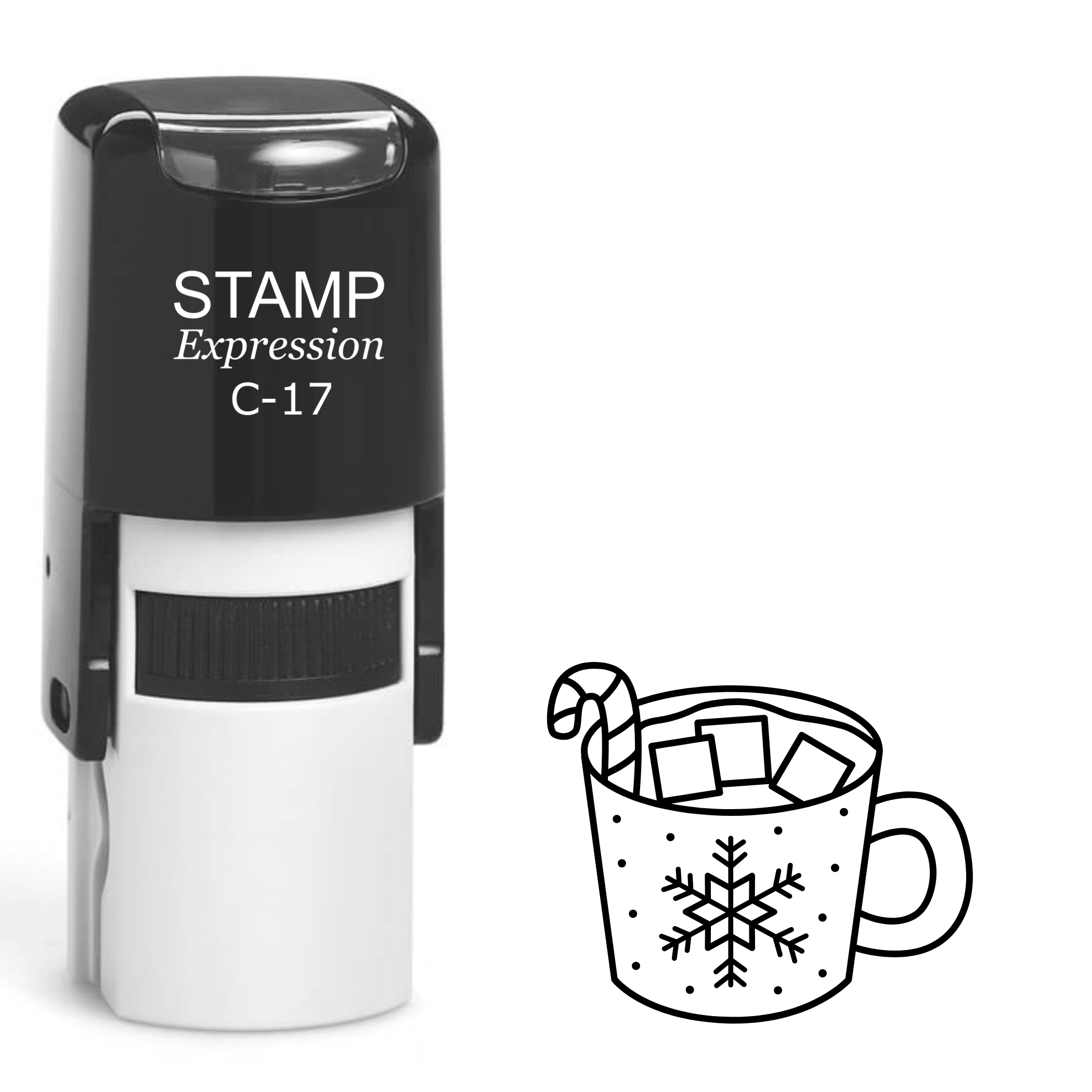 Hot chocolate cup with marshmallow and ornate snowflake Christmas Self Inking Rubber Stamp (SH-62926)
