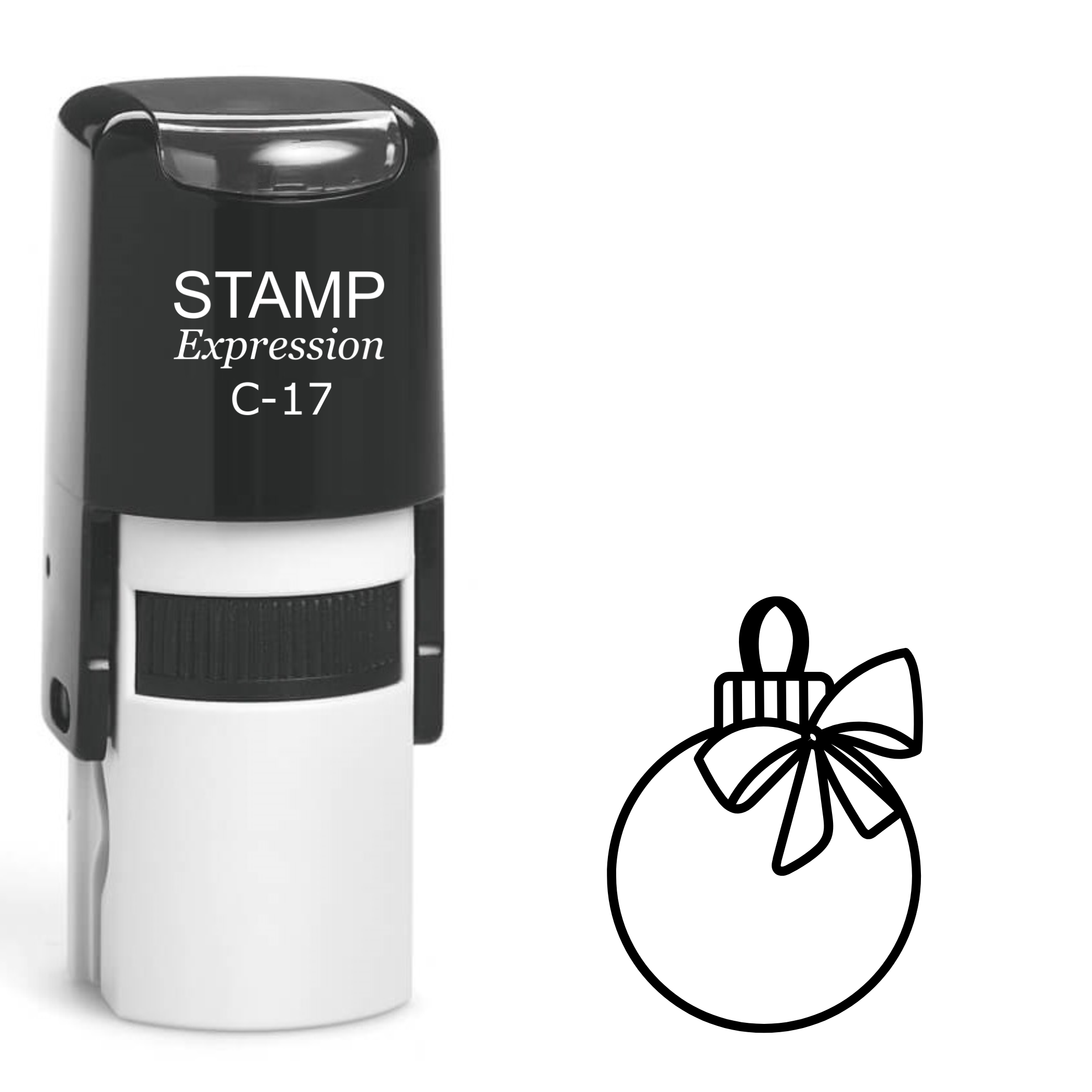 Christmas ornament with a bow outline Self Inking Rubber Stamp (SH-62934)