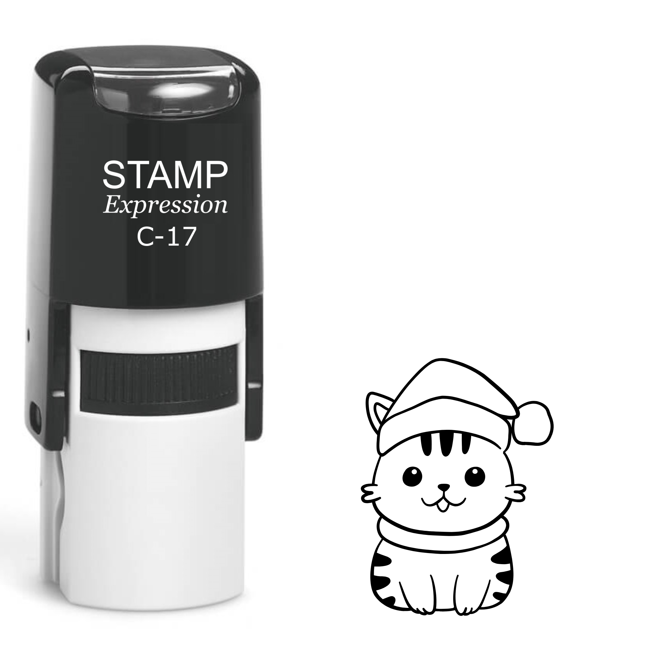 Striped Christmas kitten wearing a Santa hat Self Inking Rubber Stamp (SH-62952)
