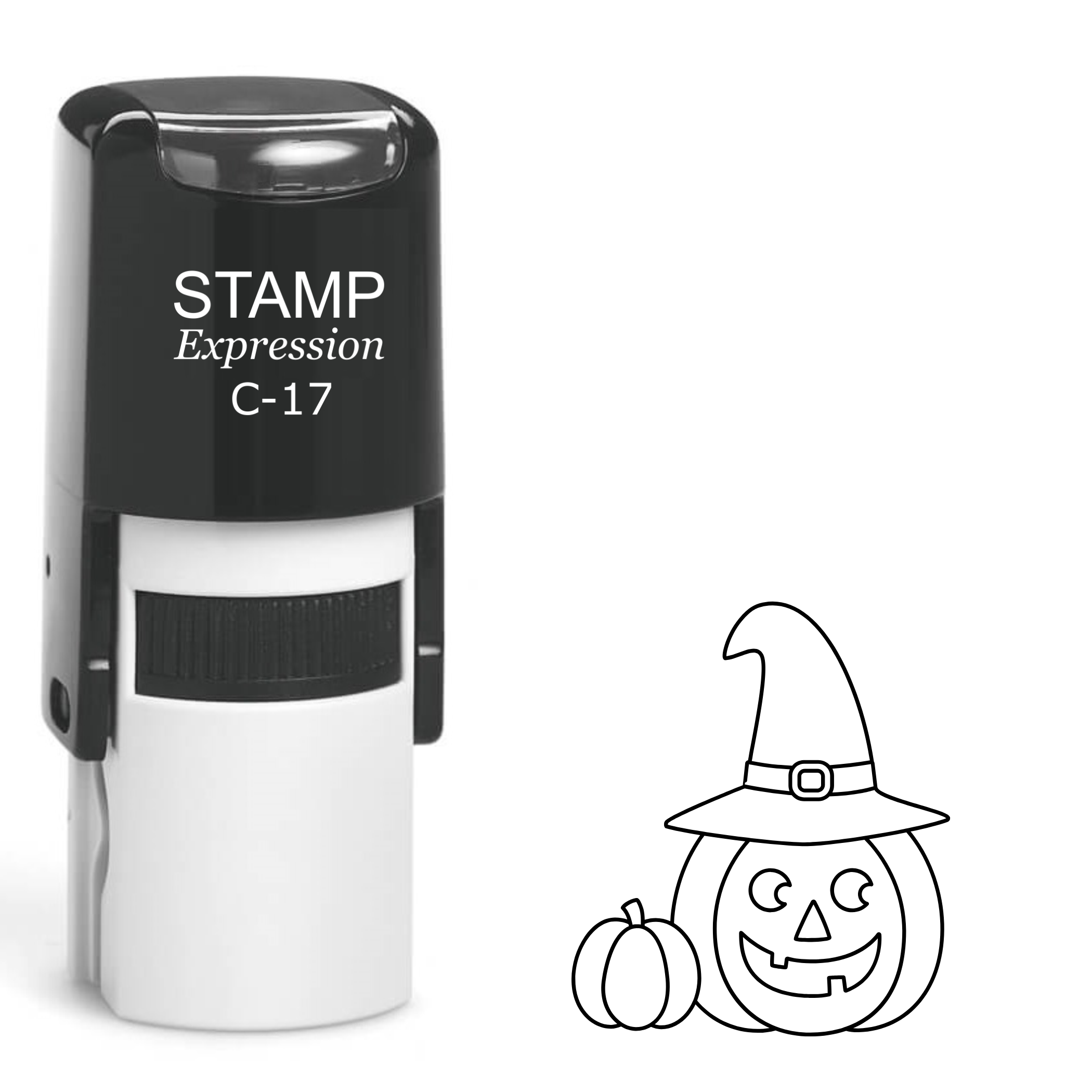 Jack-o’-lantern wearing witch’s hat with pumpkin Halloween Self Inking Rubber Stamp (SH-63129)