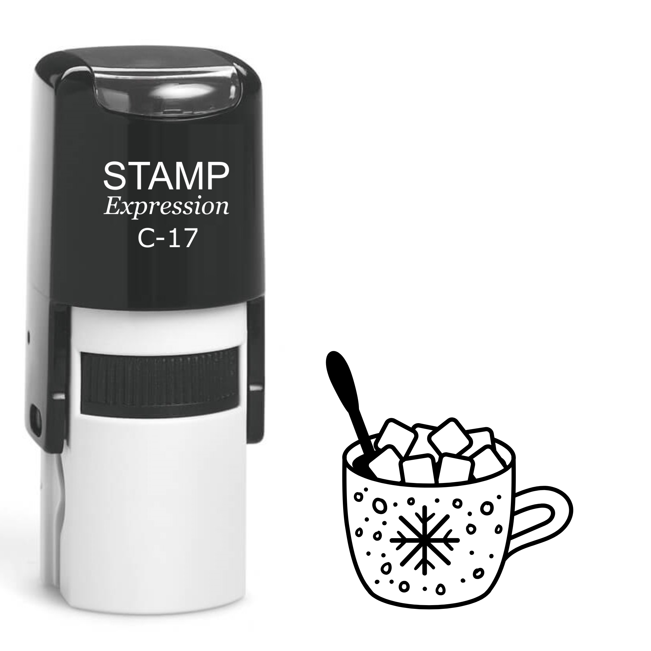 Cup of hot cocoa with marshmallows and spoon Self Inking Rubber Stamp (SH-63144)