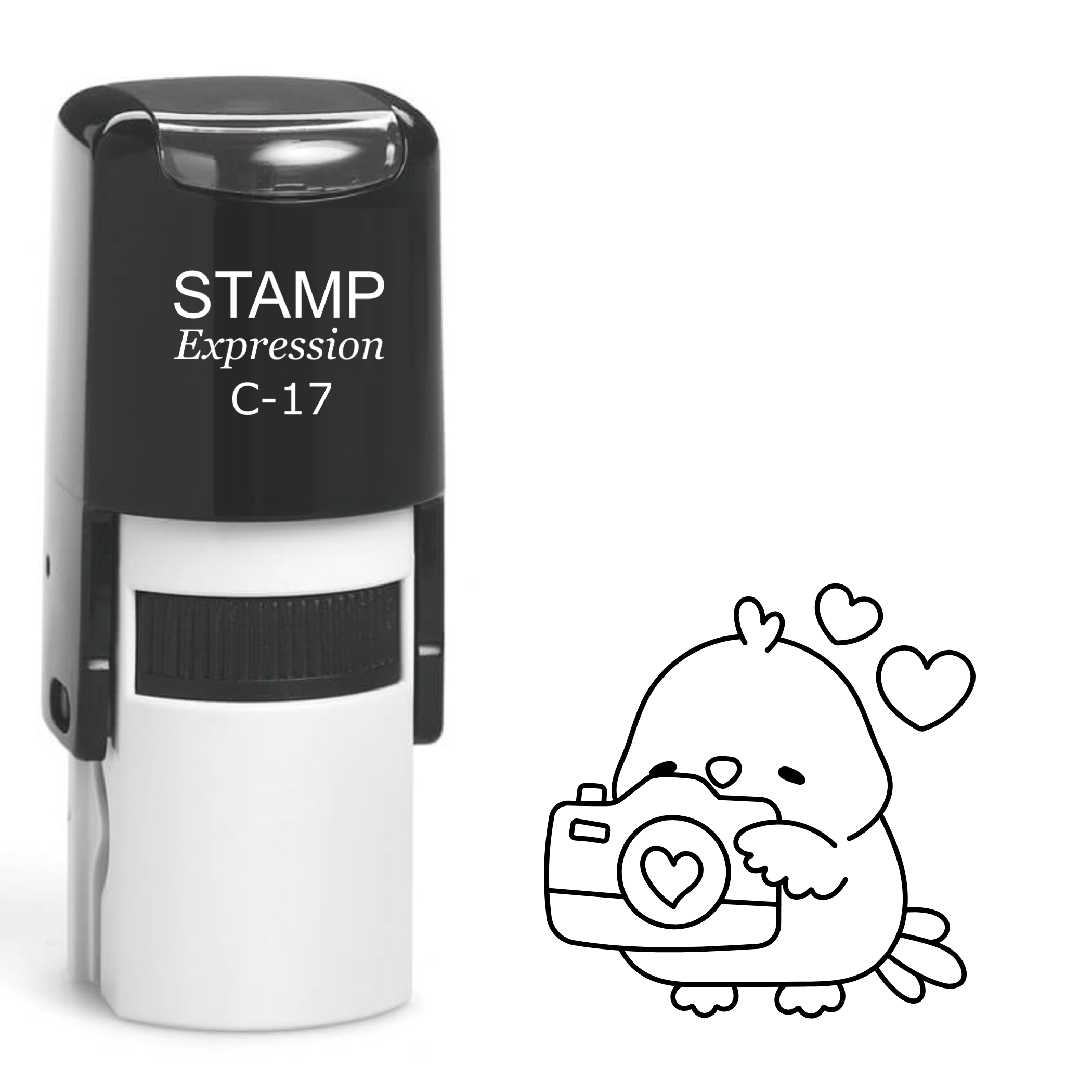 Sweet bird with hearts and photo camera Self Inking Rubber Stamp (SH-63175)