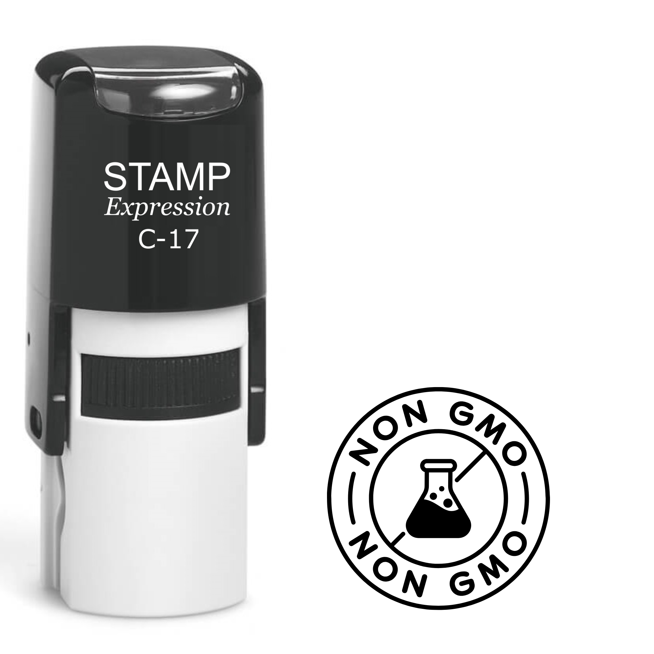 Non-GMO circle with chemistry beaker Self Inking Rubber Stamp (SH-63321)