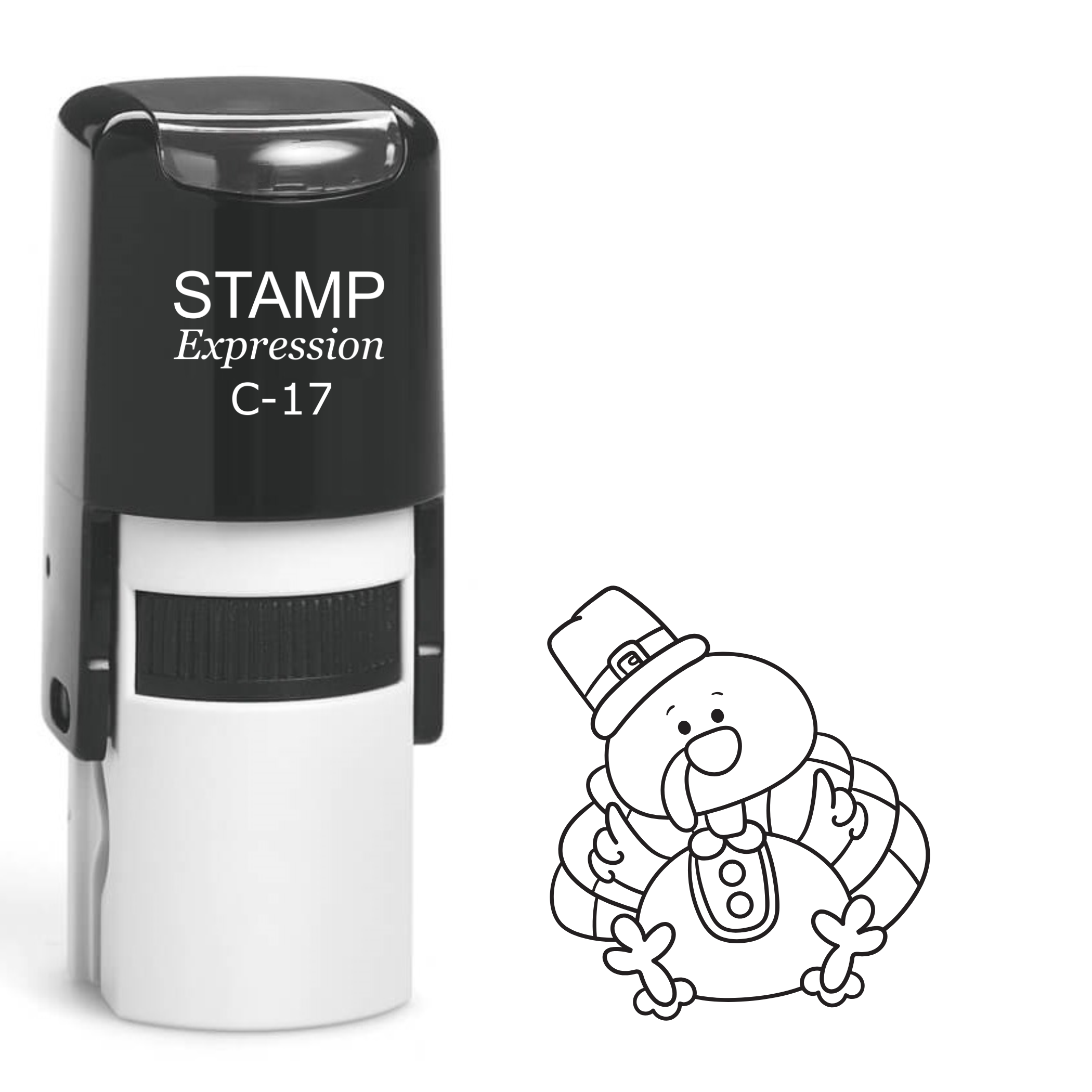 Silly sitting turkey with pilgrim hat Self Inking Rubber Stamp (SH-63468)