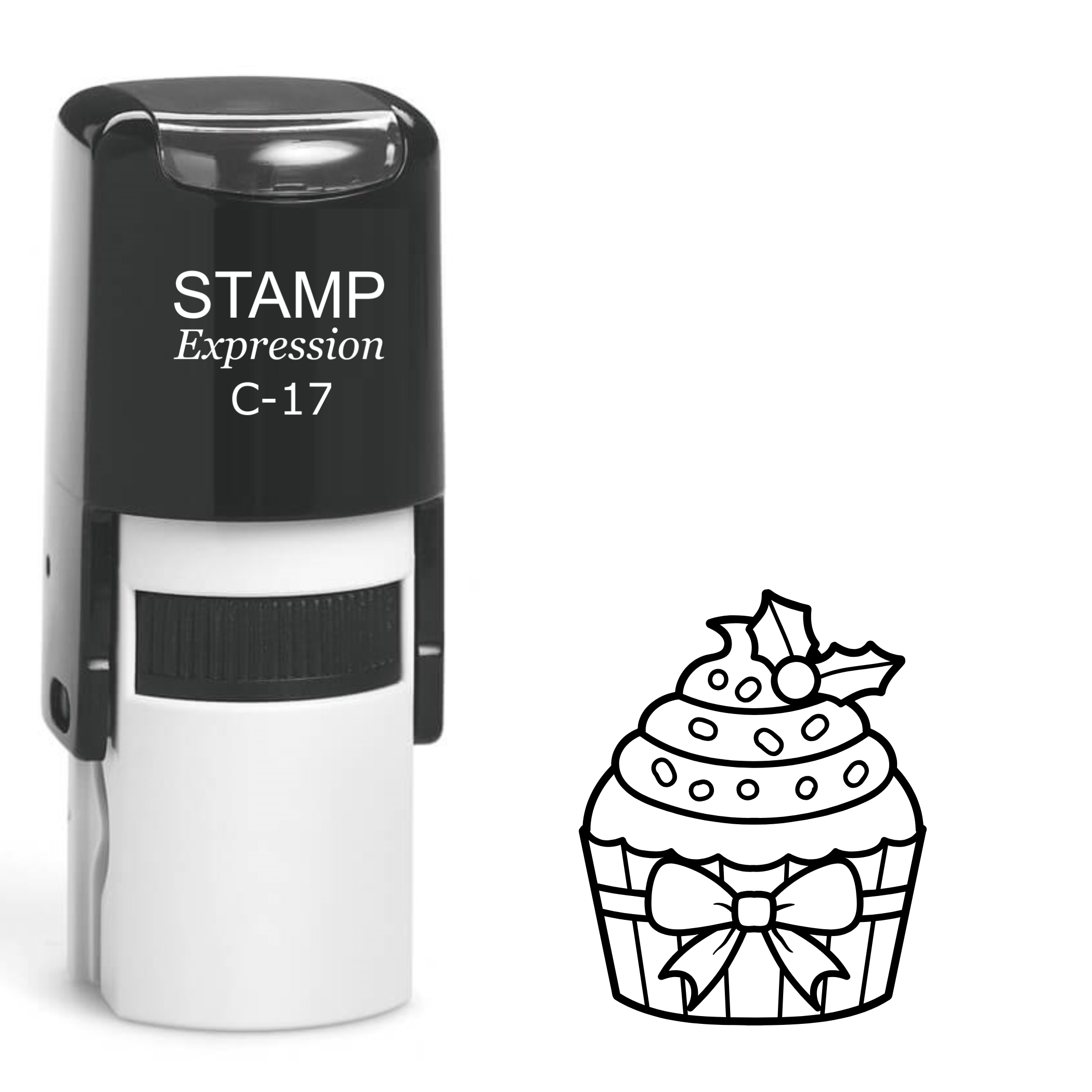 Christmas cupcake with holly berry Self Inking Rubber Stamp (SH-63471)
