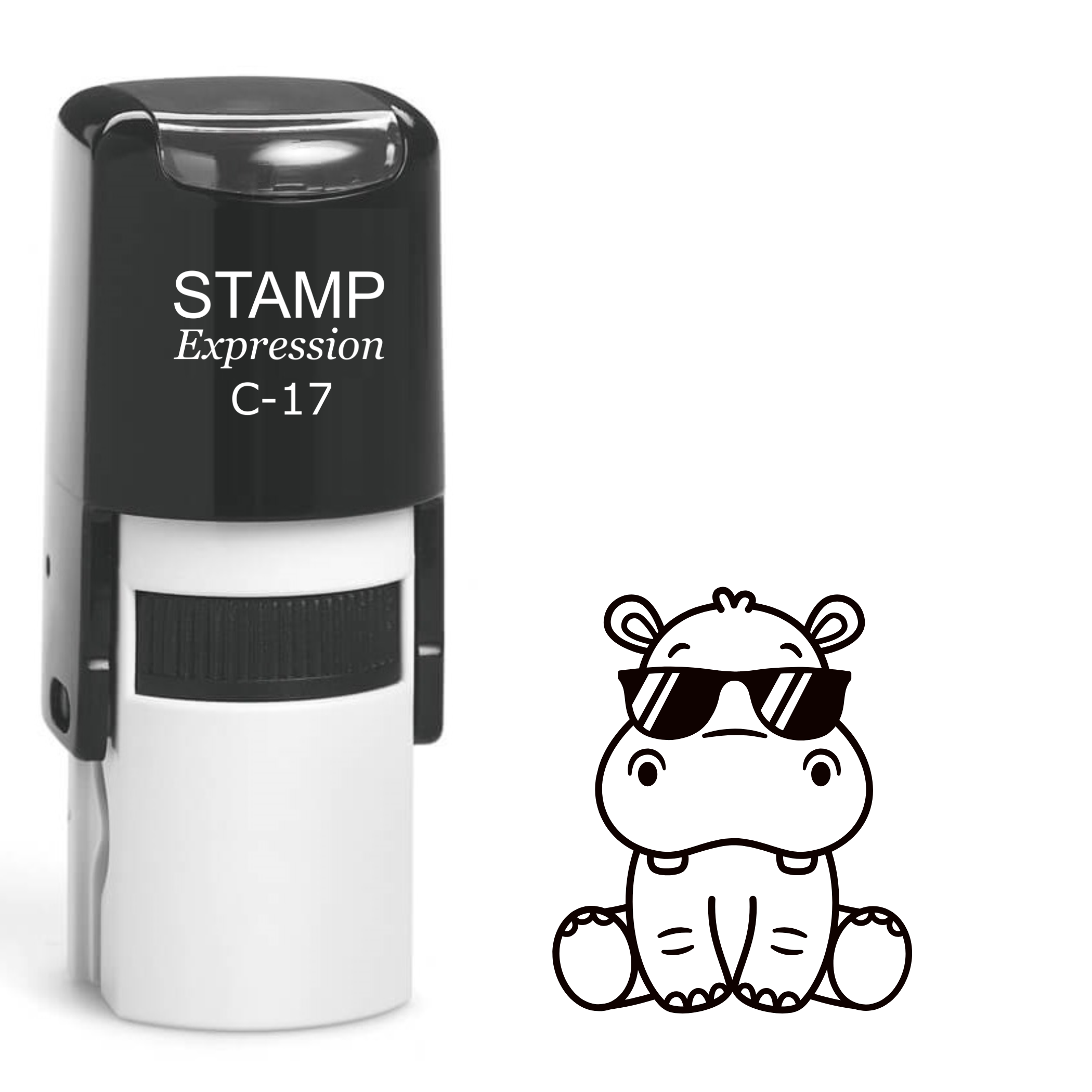 Cute sitting baby hippo wearing sunglasses Self Inking Rubber Stamp (SH-63487)