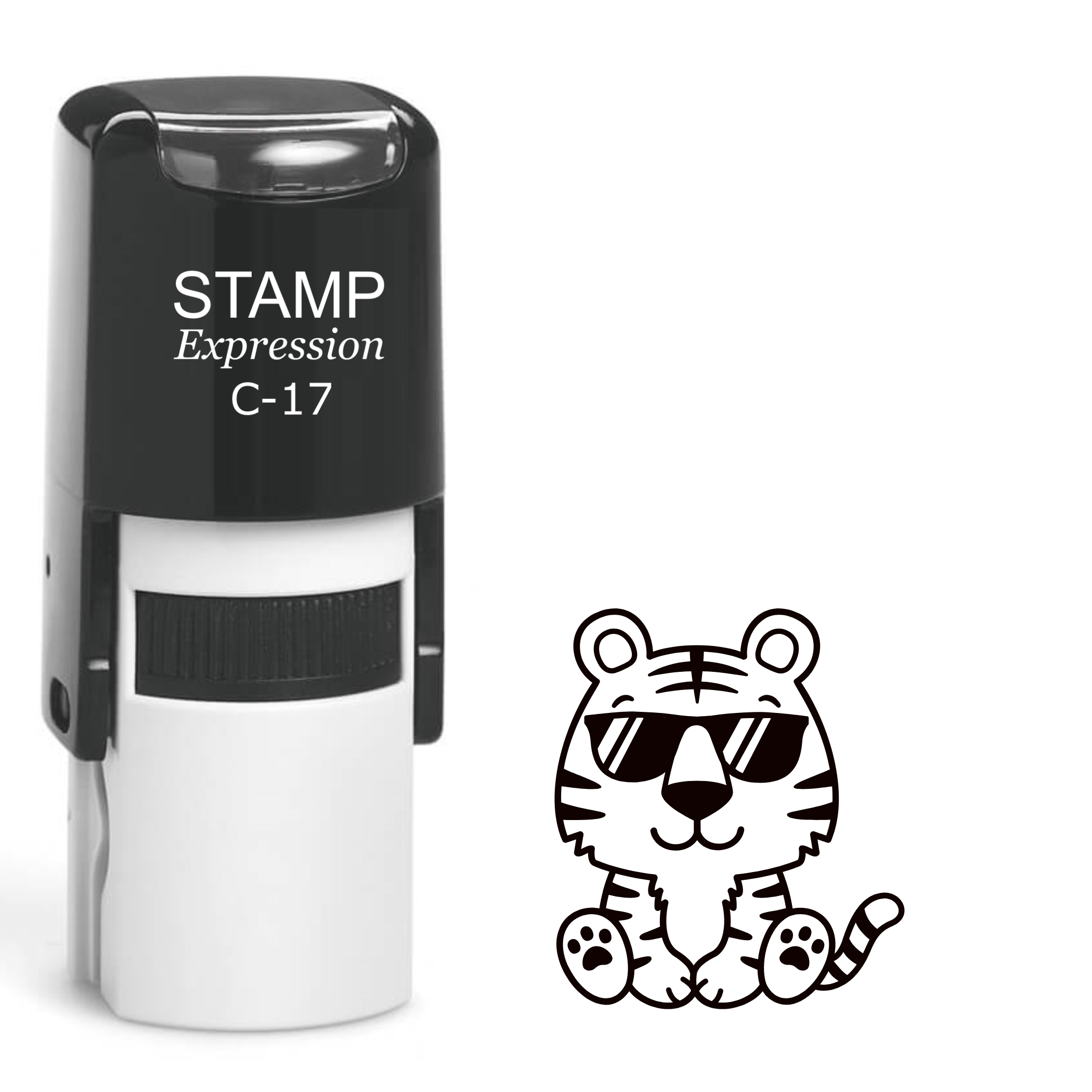 Cute sitting baby tiger wearing sunglasses Self Inking Rubber Stamp (SH-63488)