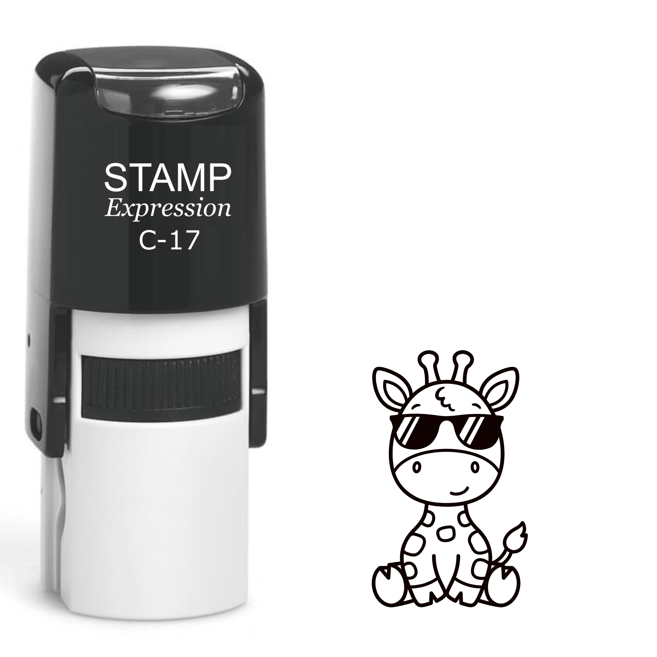 Cute sitting baby giraffe wearing sunglasses Self Inking Rubber Stamp (SH-63491)