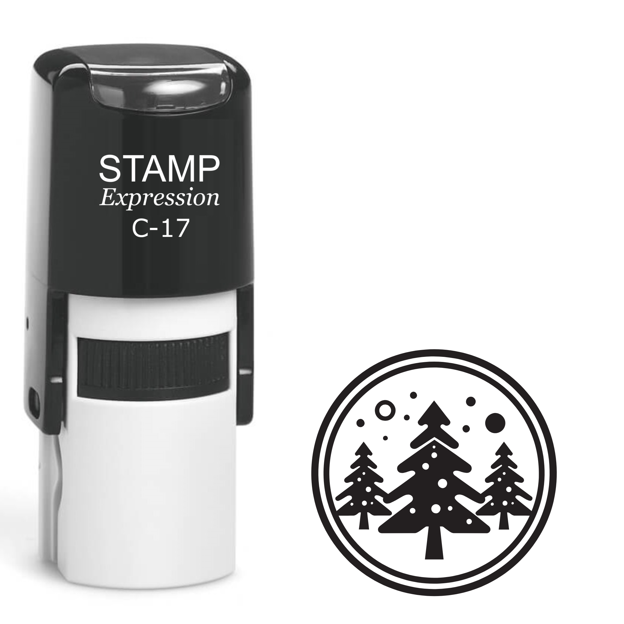 Three Christmas trees in the circle outline Self Inking Rubber Stamp (SH-63535)
