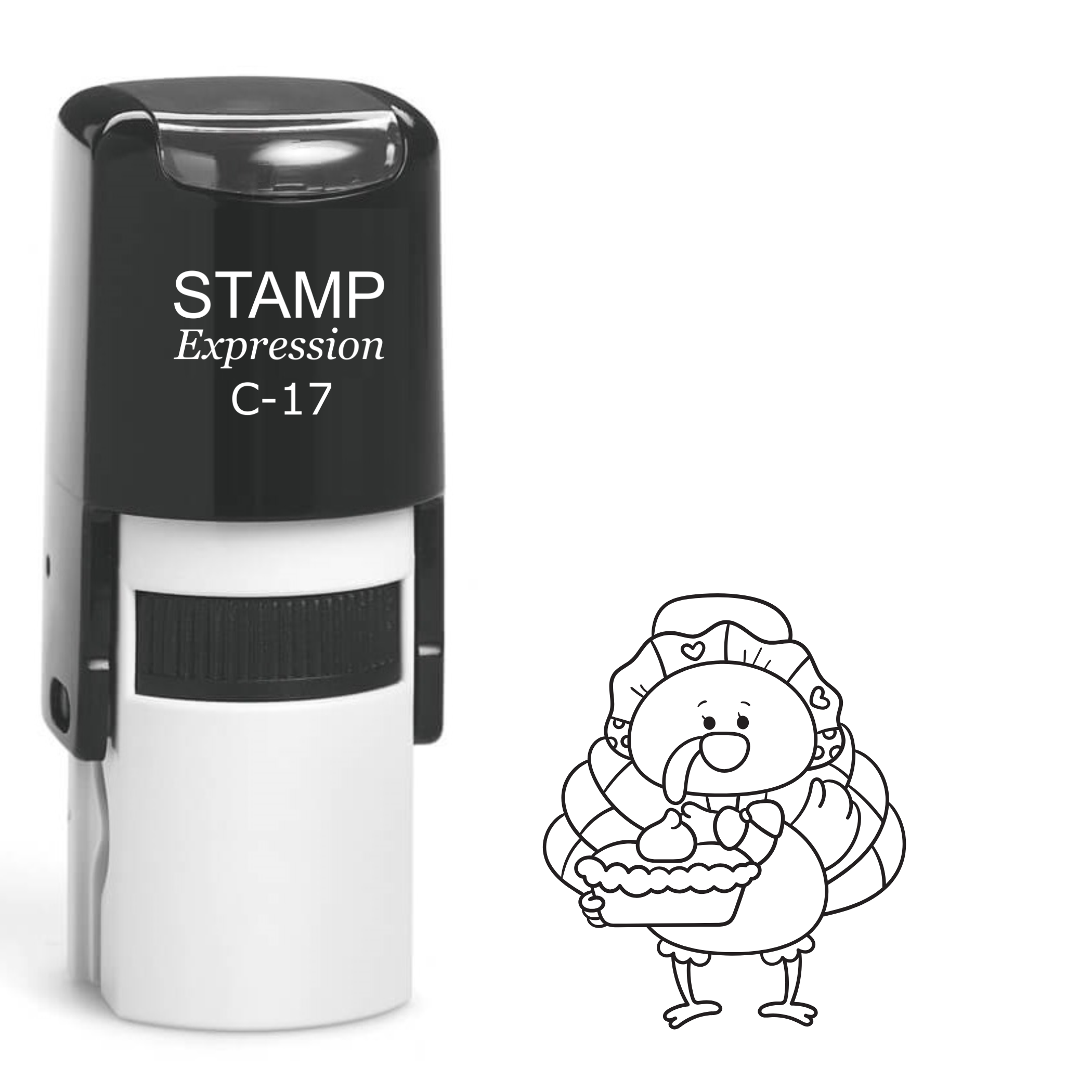 Cute girl turkey holding a pie Thanksgiving outline Self Inking Rubber Stamp (SH-63576)