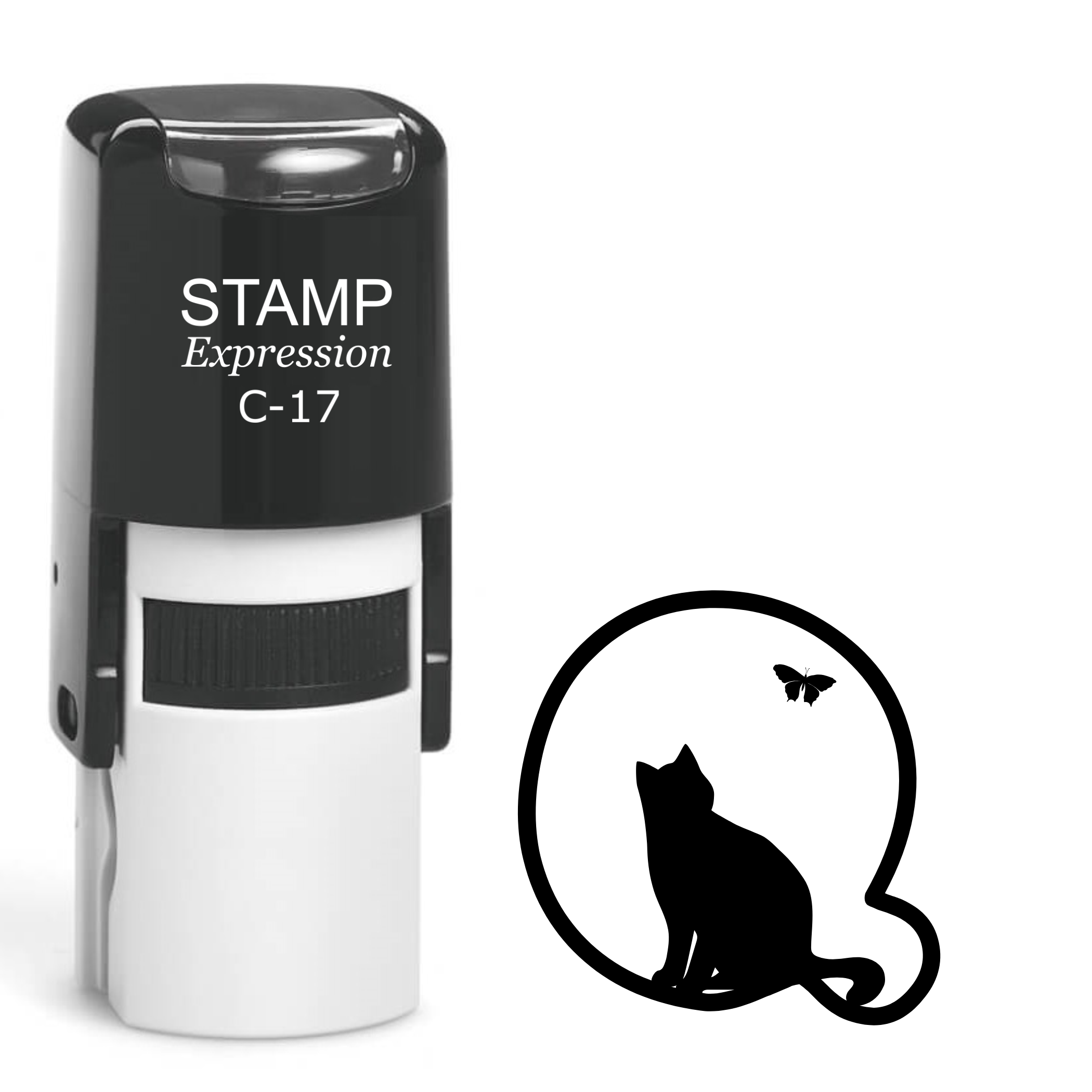 Black cat with a butterfly in a bubble Self Inking Rubber Stamp (SH-63684)