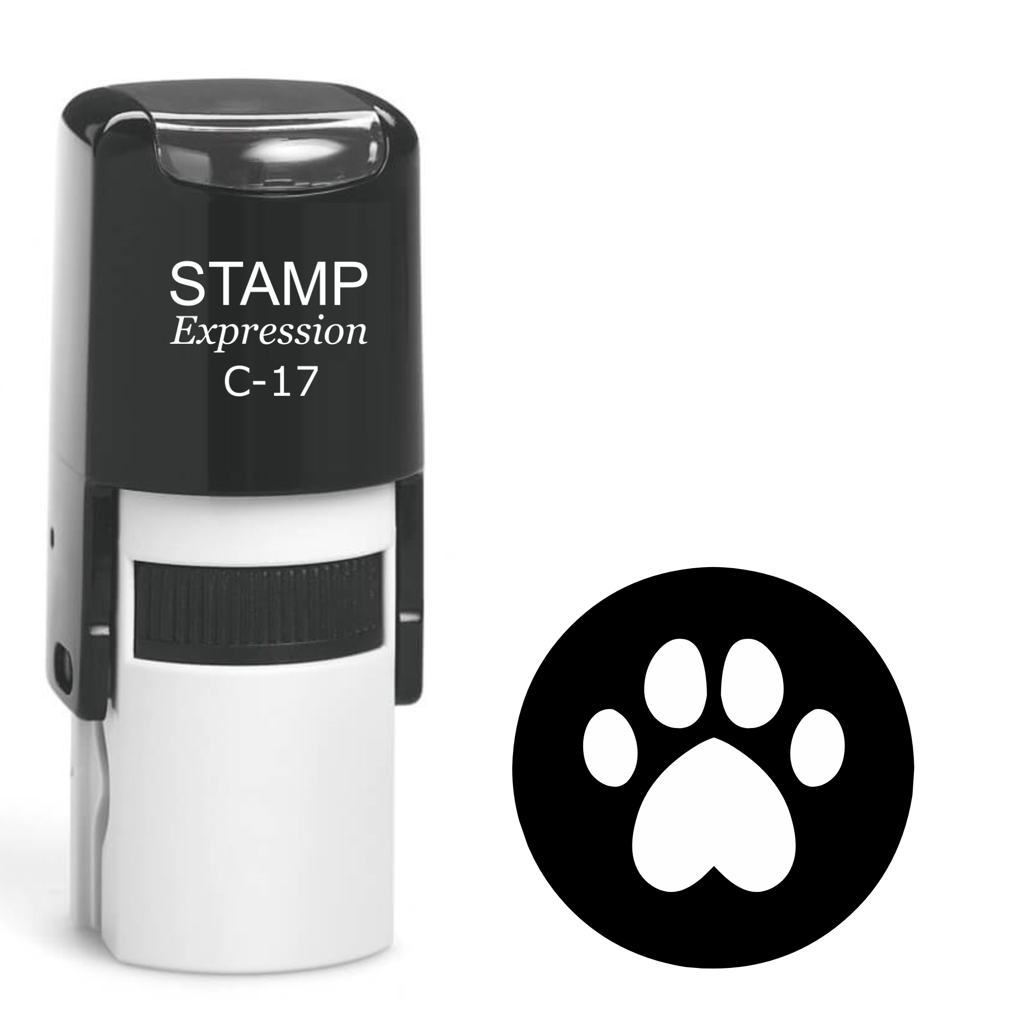 White paw print in black circle Self Inking Rubber Stamp (SH-63709)