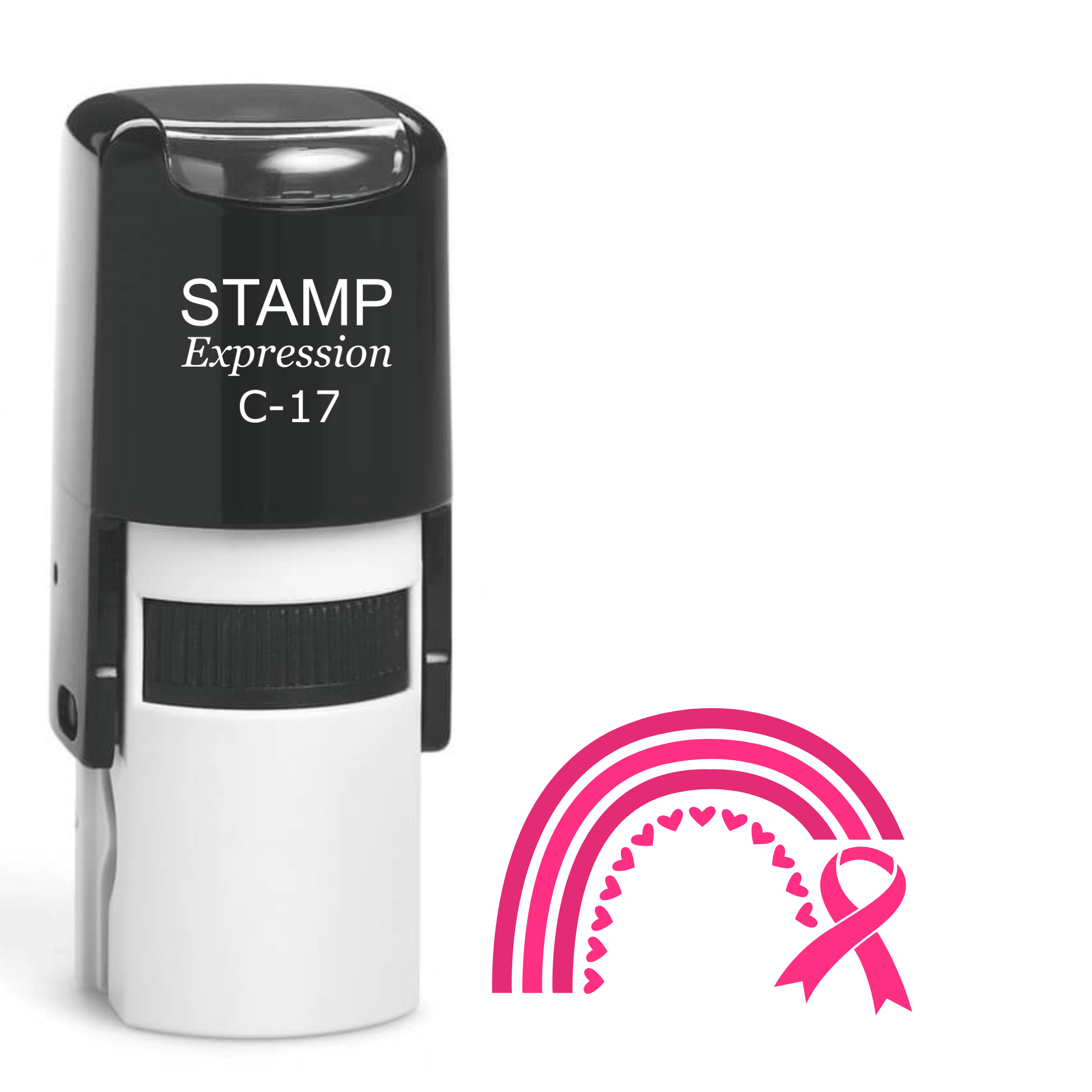 Pink rainbow with hearts and breast cancer ribbon Self Inking Rubber Stamp (SH-63728)
