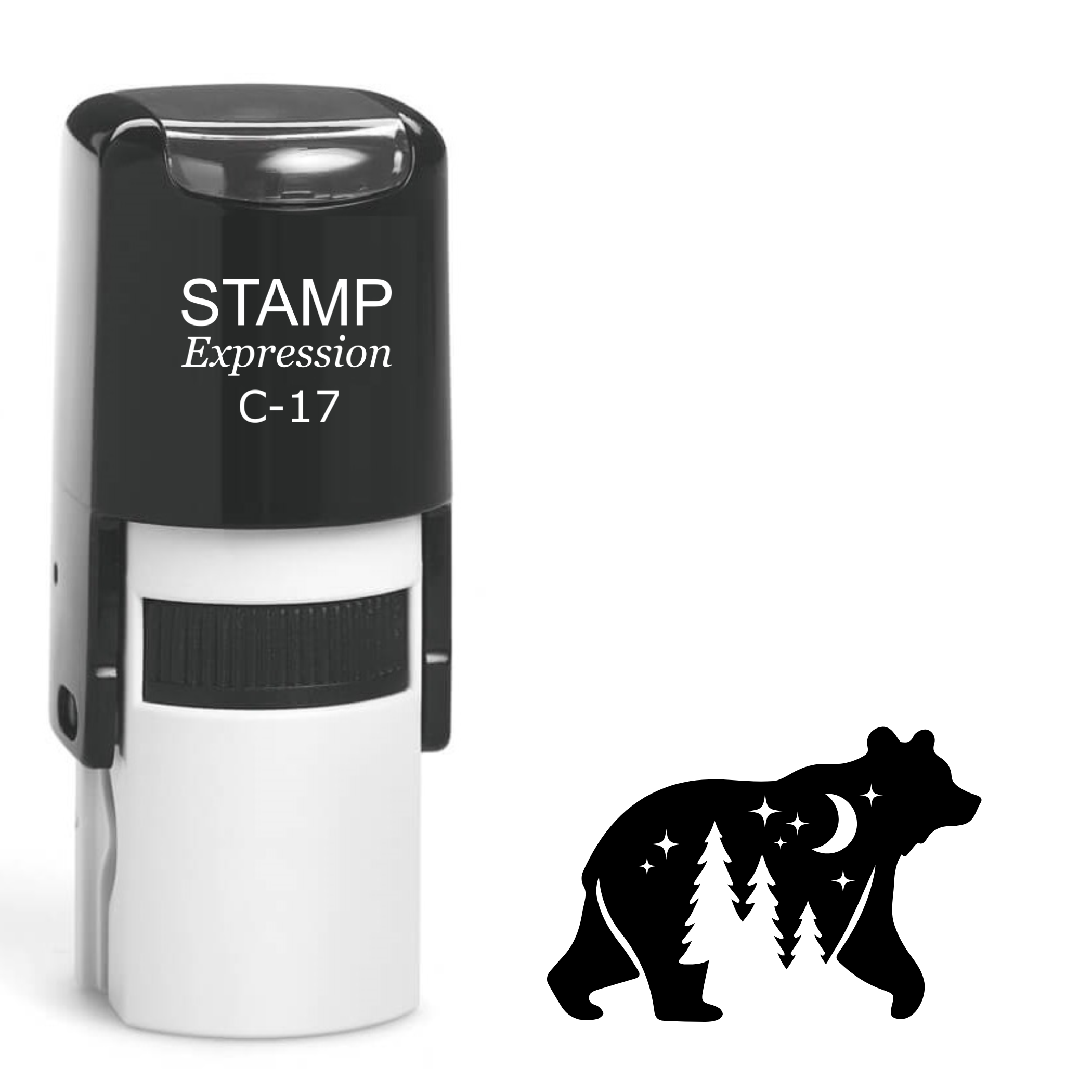 Bear silhouette with woods and stars Self Inking Rubber Stamp (SH-63743)