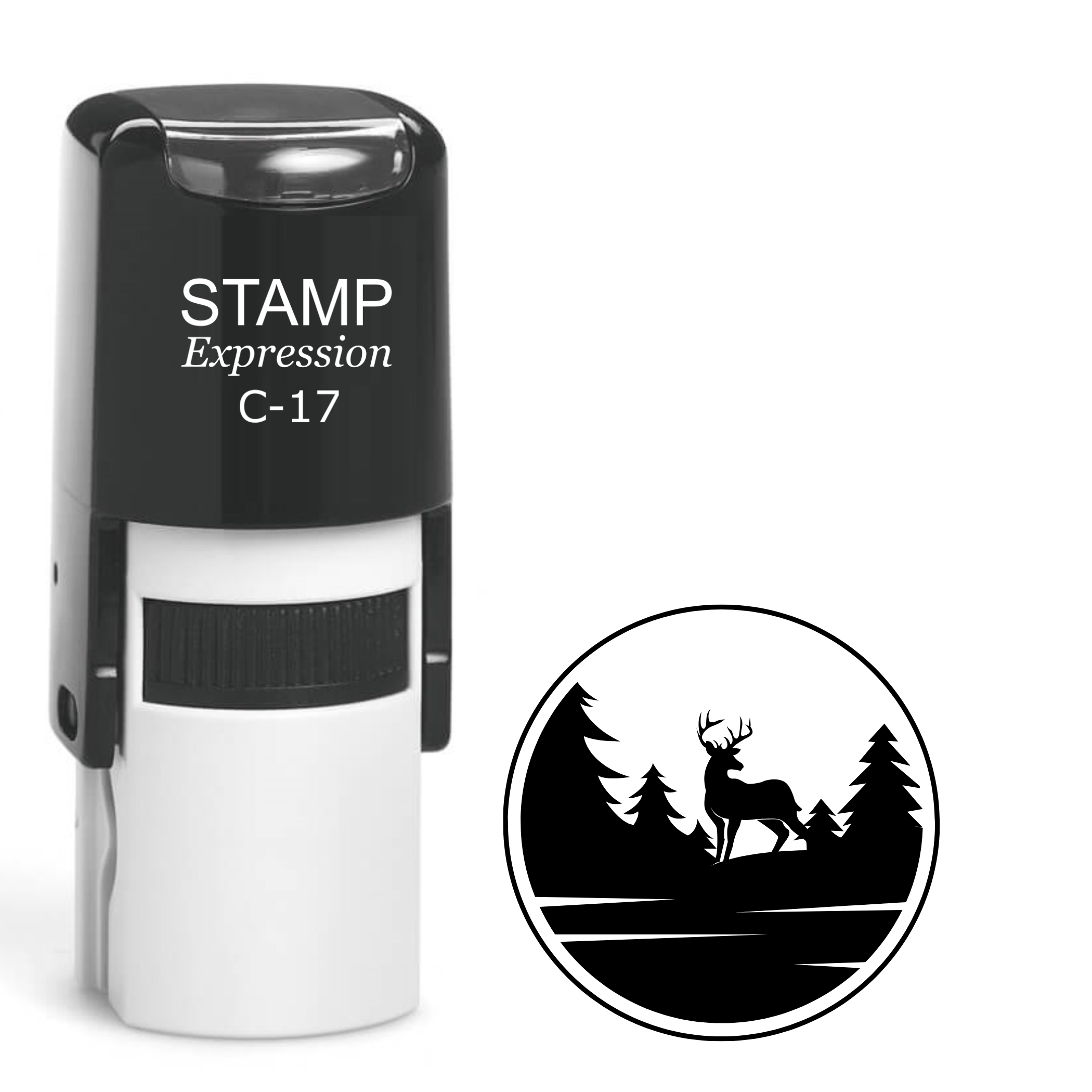 Dark forest with buck in the circle Self Inking Rubber Stamp (SH-63747
