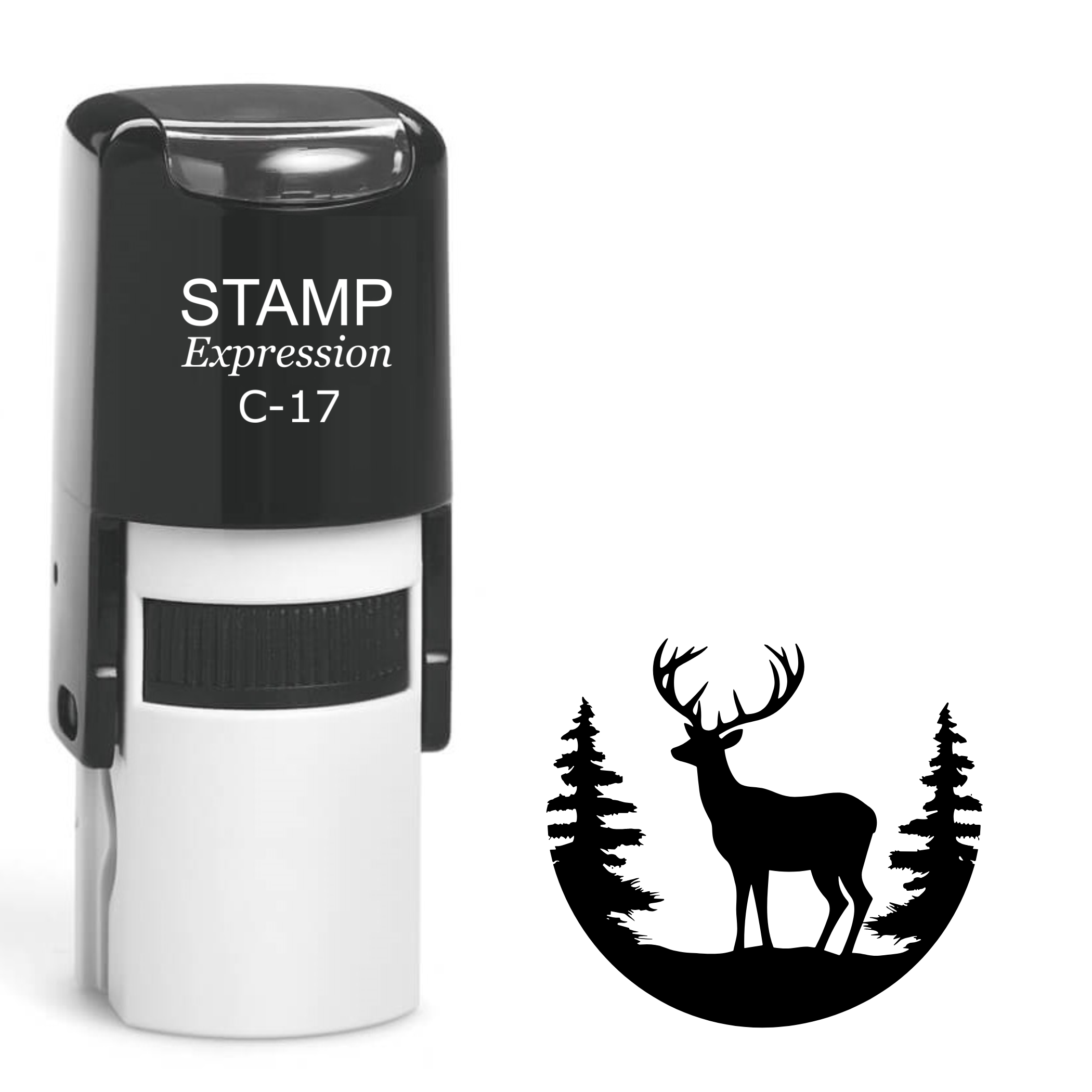 Nature scene with buck half circle Self Inking Rubber Stamp (SH-63748)
