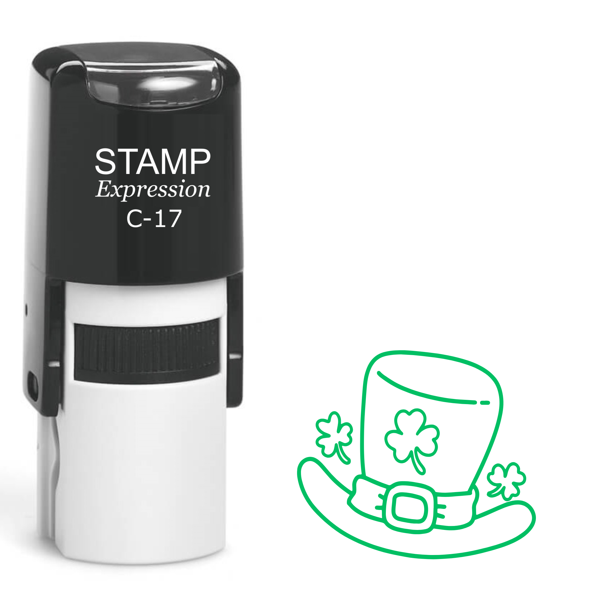 Leprechaun hat with three shamrocks St. Patrick’s Day Self Inking Rubber Stamp (SH-63782)