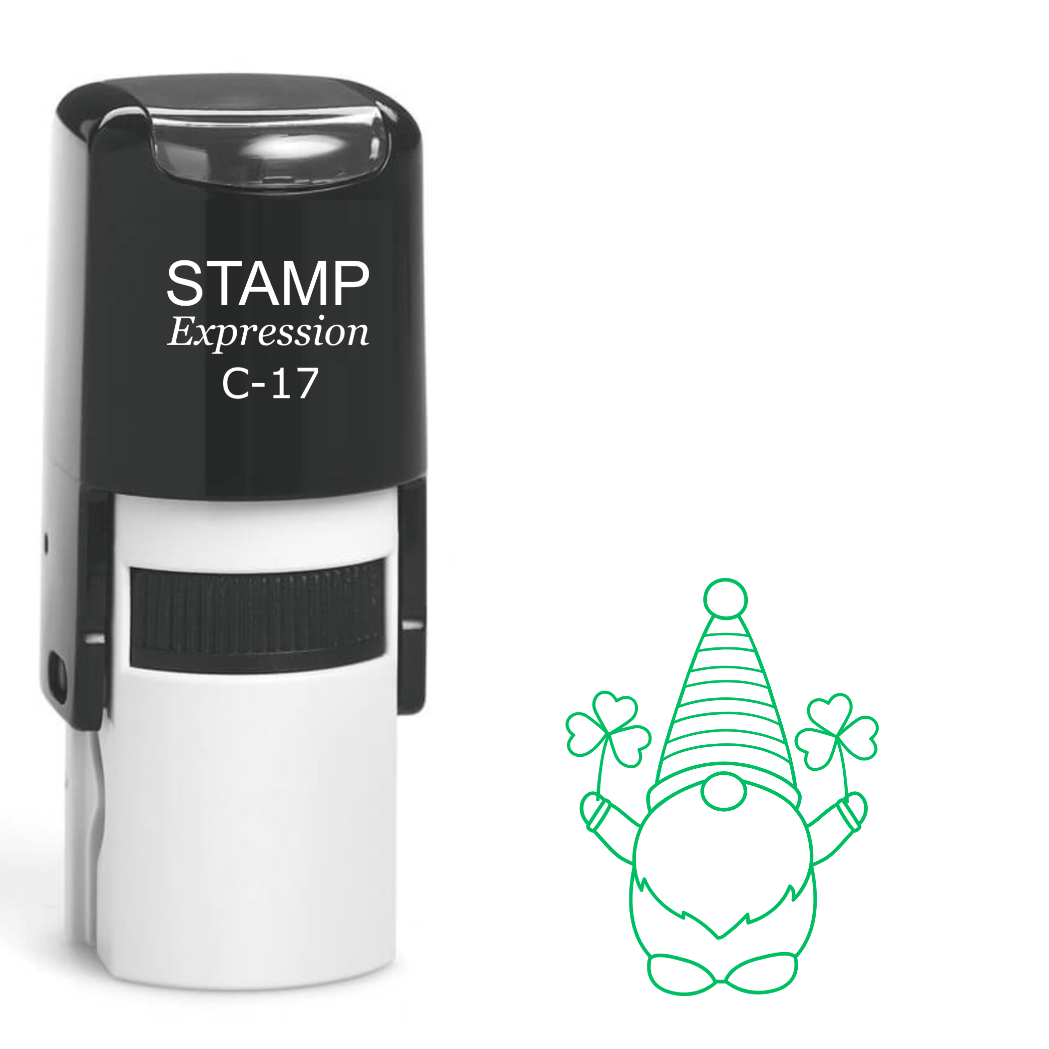 Gnome holding two shamrocks St. Patrick’s Day Self Inking Rubber Stamp (SH-63797)