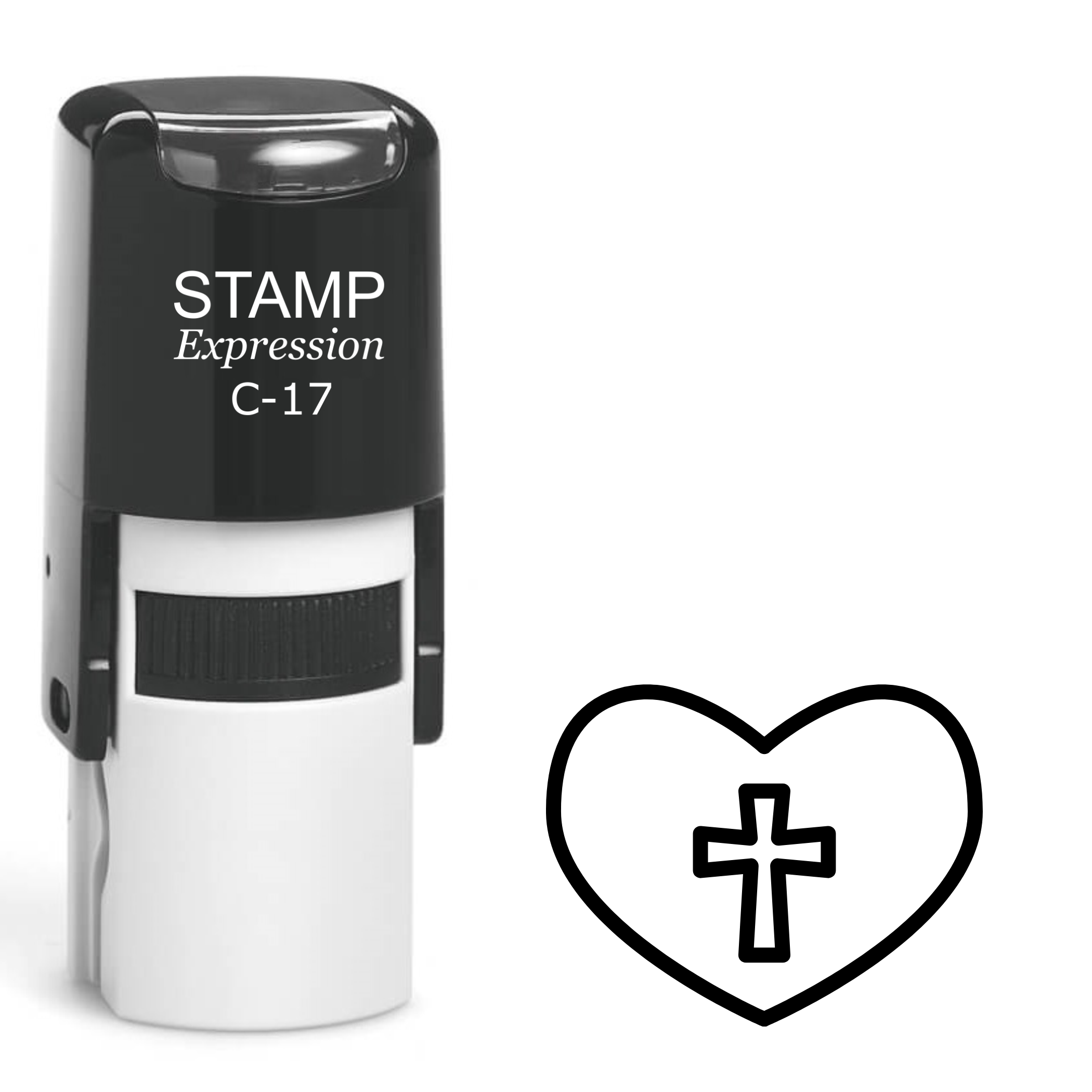 Heart outline with cross outline inside Self Inking Rubber Stamp (SH-63897)