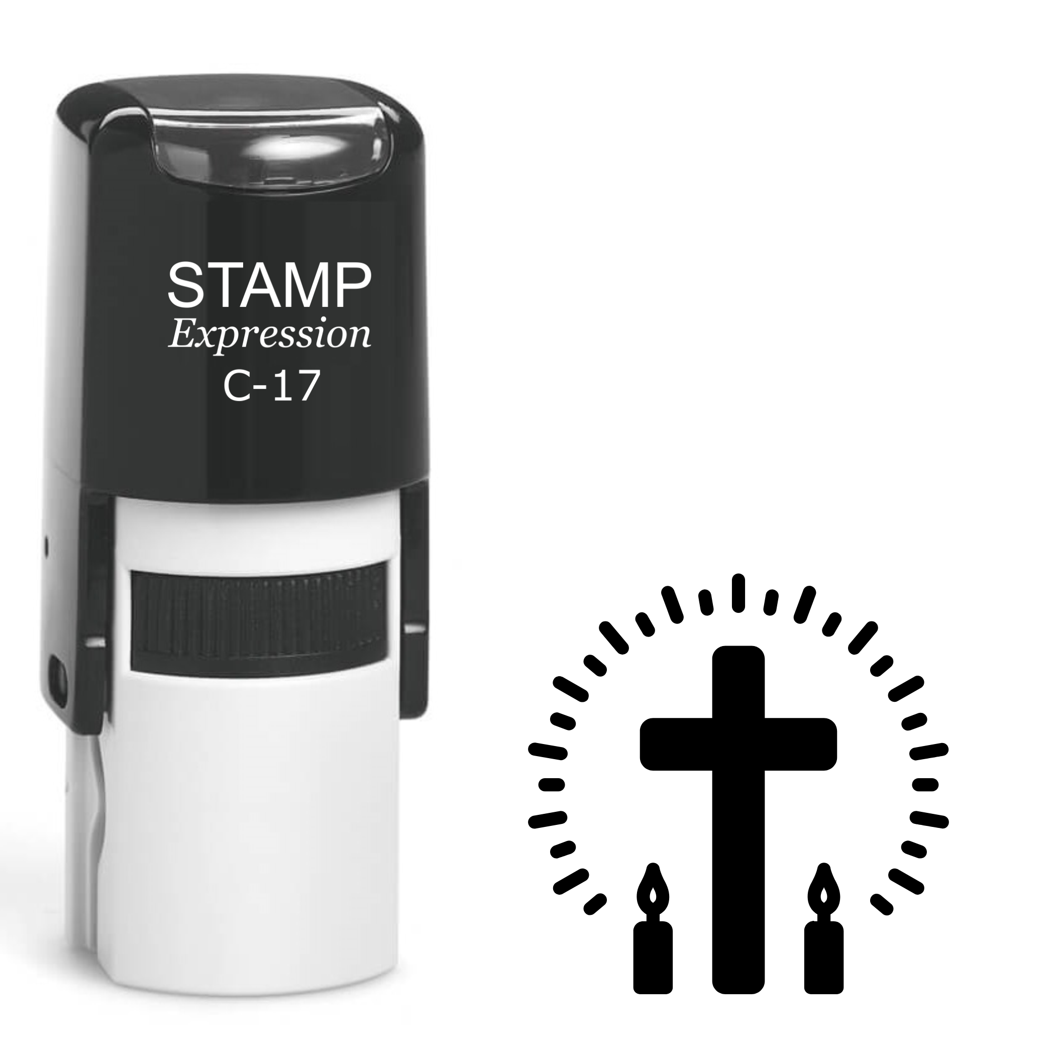 Cross and two candles in a shining circle Self Inking Rubber Stamp (SH-63898)