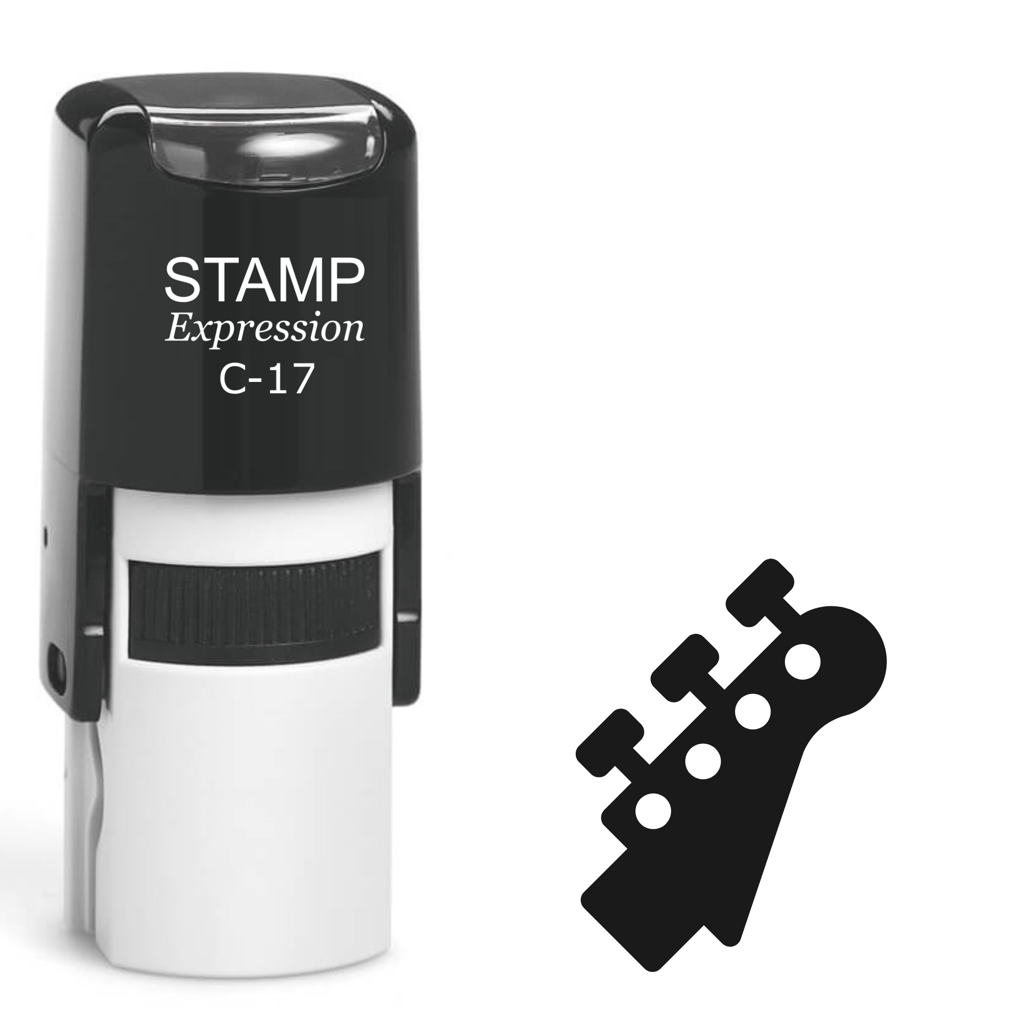Tilted guitar head silhouette Self Inking Rubber Stamp (SH-63960)
