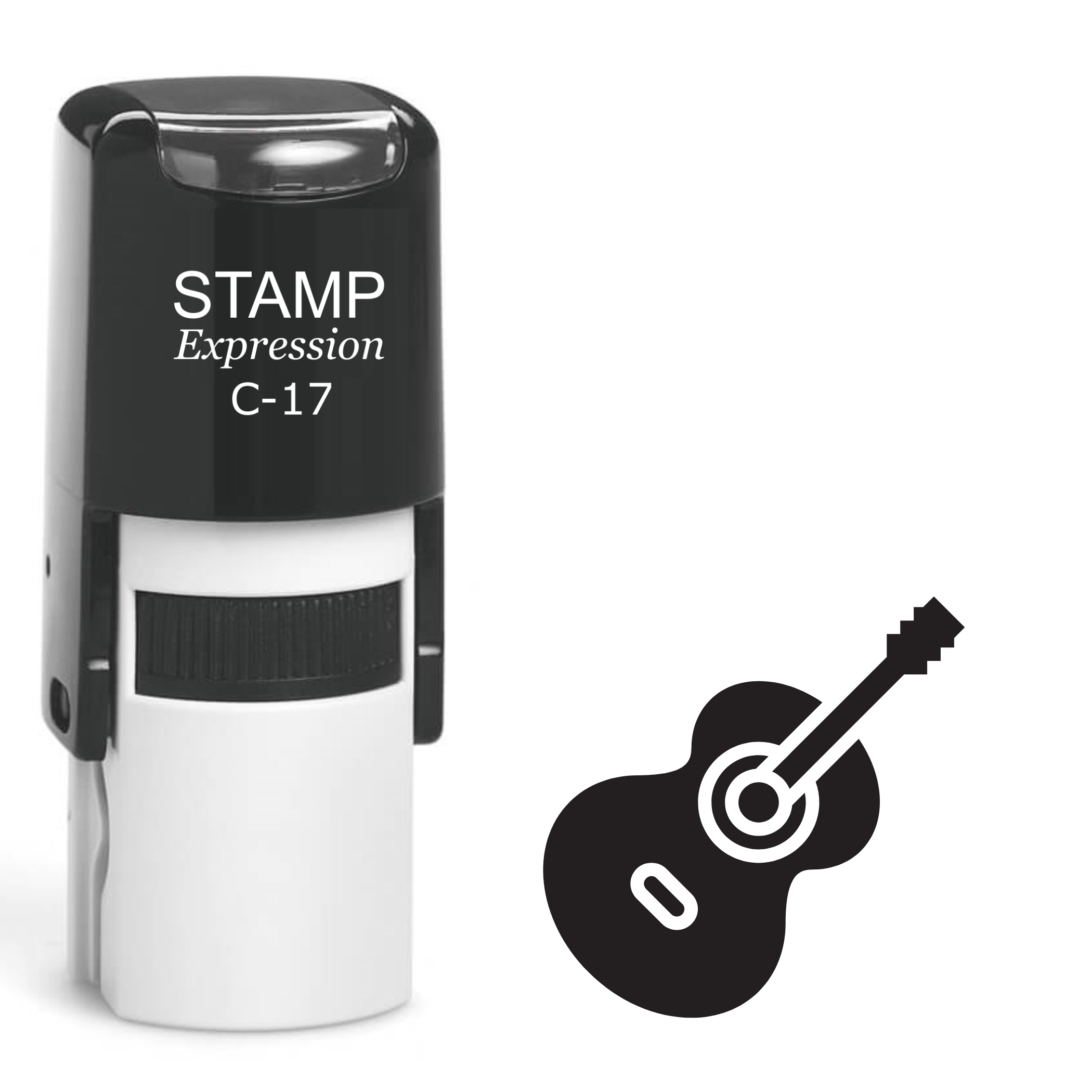 Detailed tilted acoustic guitar silhouette Self Inking Rubber Stamp (SH-63964)