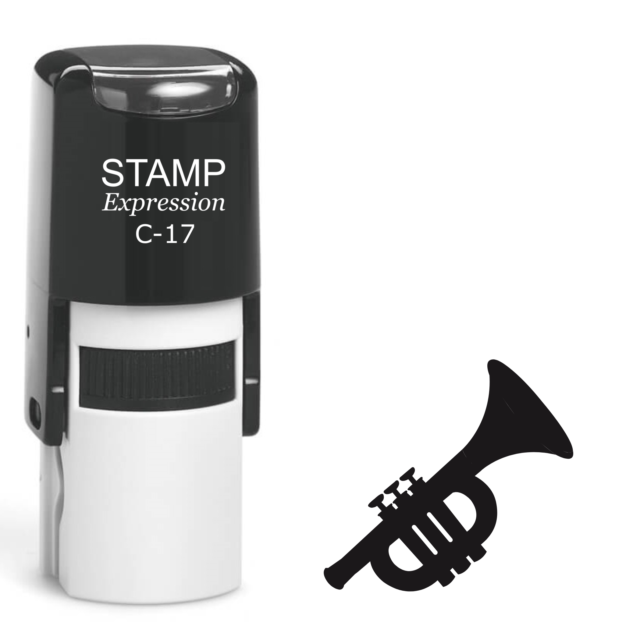 Tilted saxophone silhouette Self Inking Rubber Stamp (SH-63975)