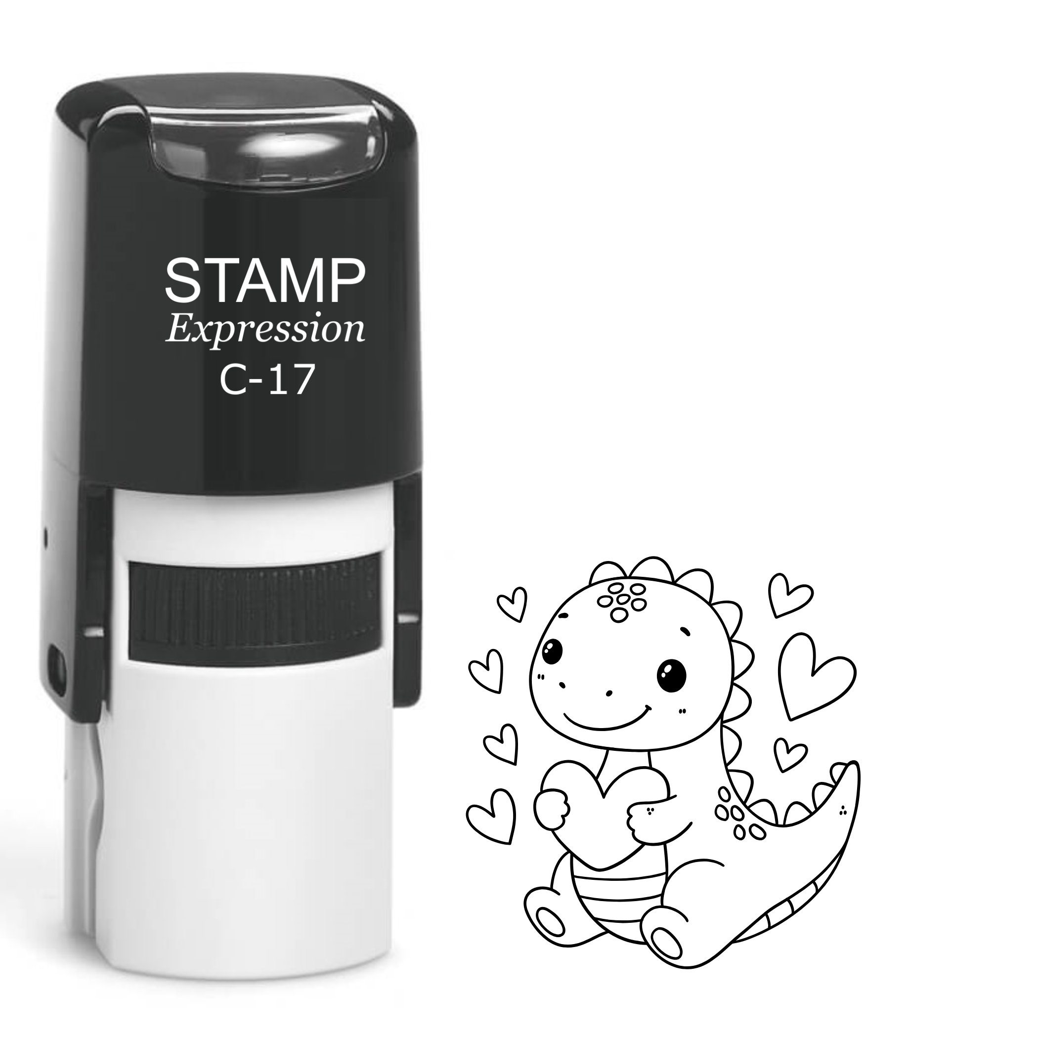Cute baby dinosaur with hearts outline Self Inking Rubber Stamp (SH-64024)
