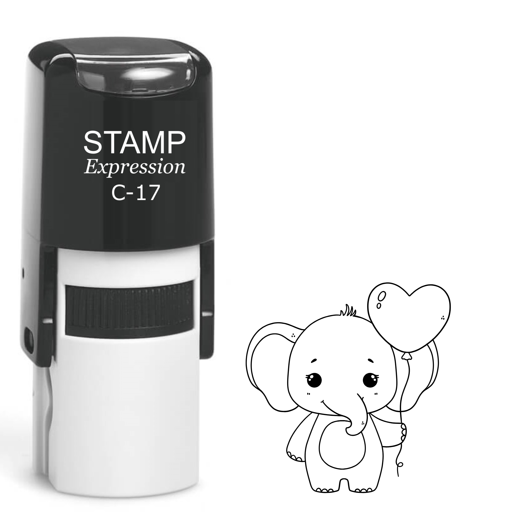 Cute baby elephant with heart balloon outline Self Inking Rubber Stamp (SH-64025)