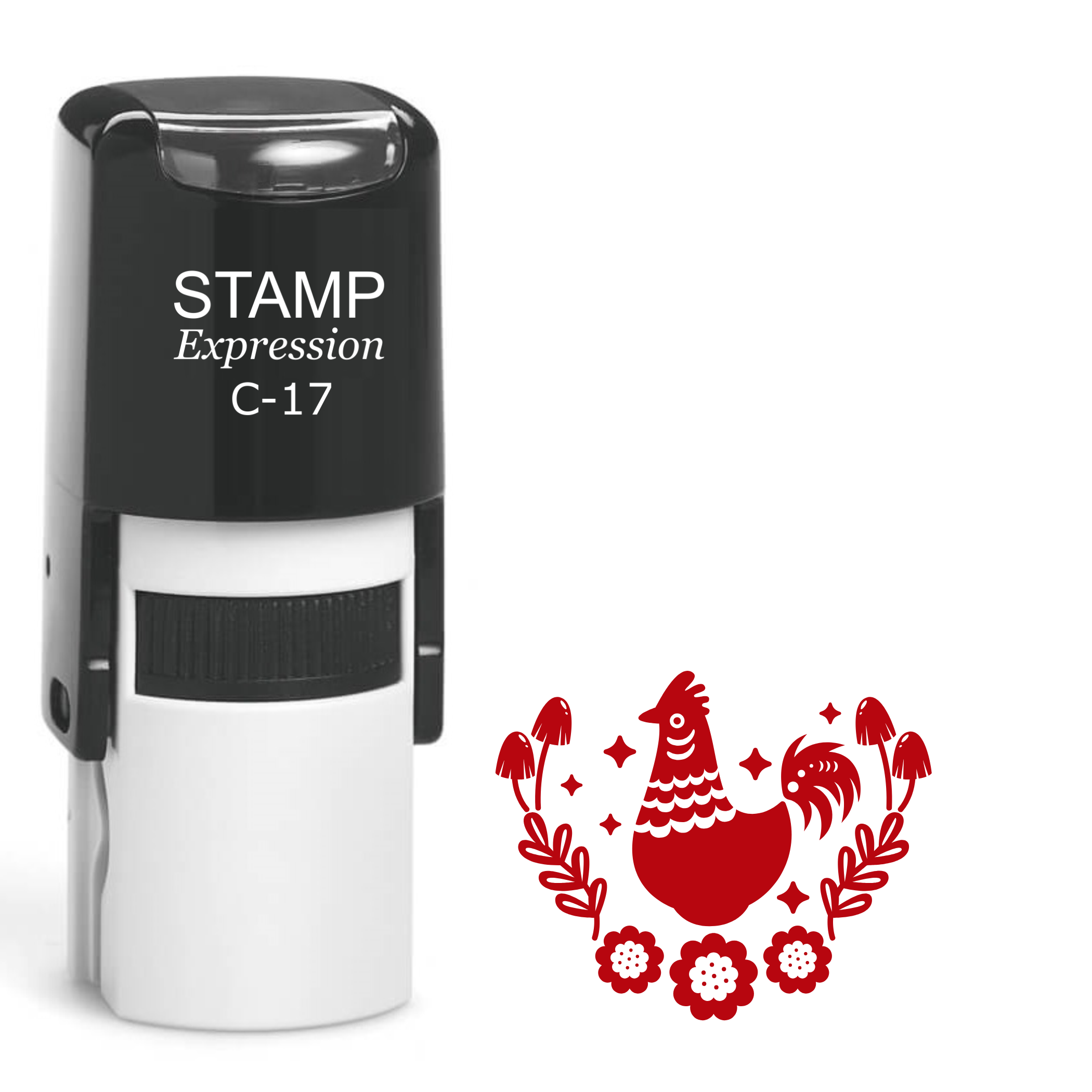 Ornate chicken with flowers Self Inking Rubber Stamp (SH-64058)