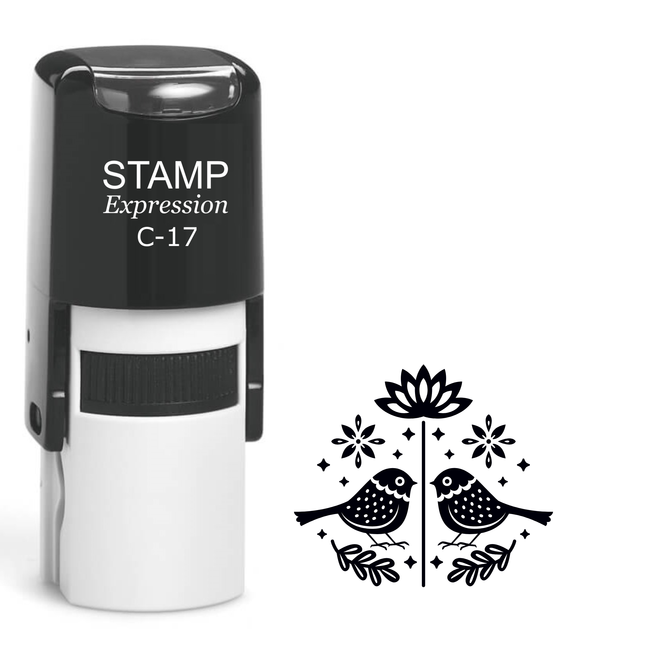 Ornate two birds with flowers Self Inking Rubber Stamp (SH-64059)