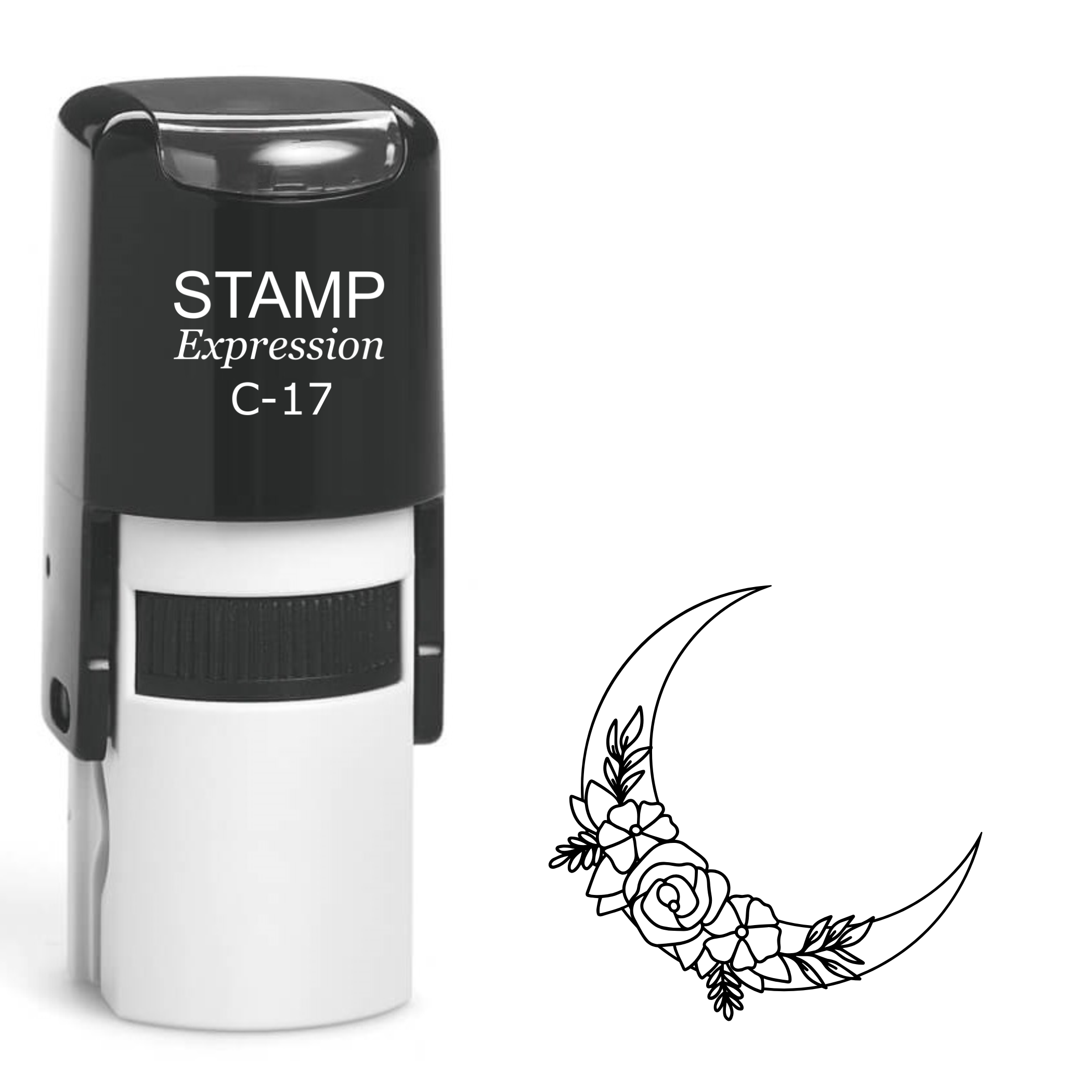 Crescent moon with roses Self Inking Rubber Stamp (SH-64085)