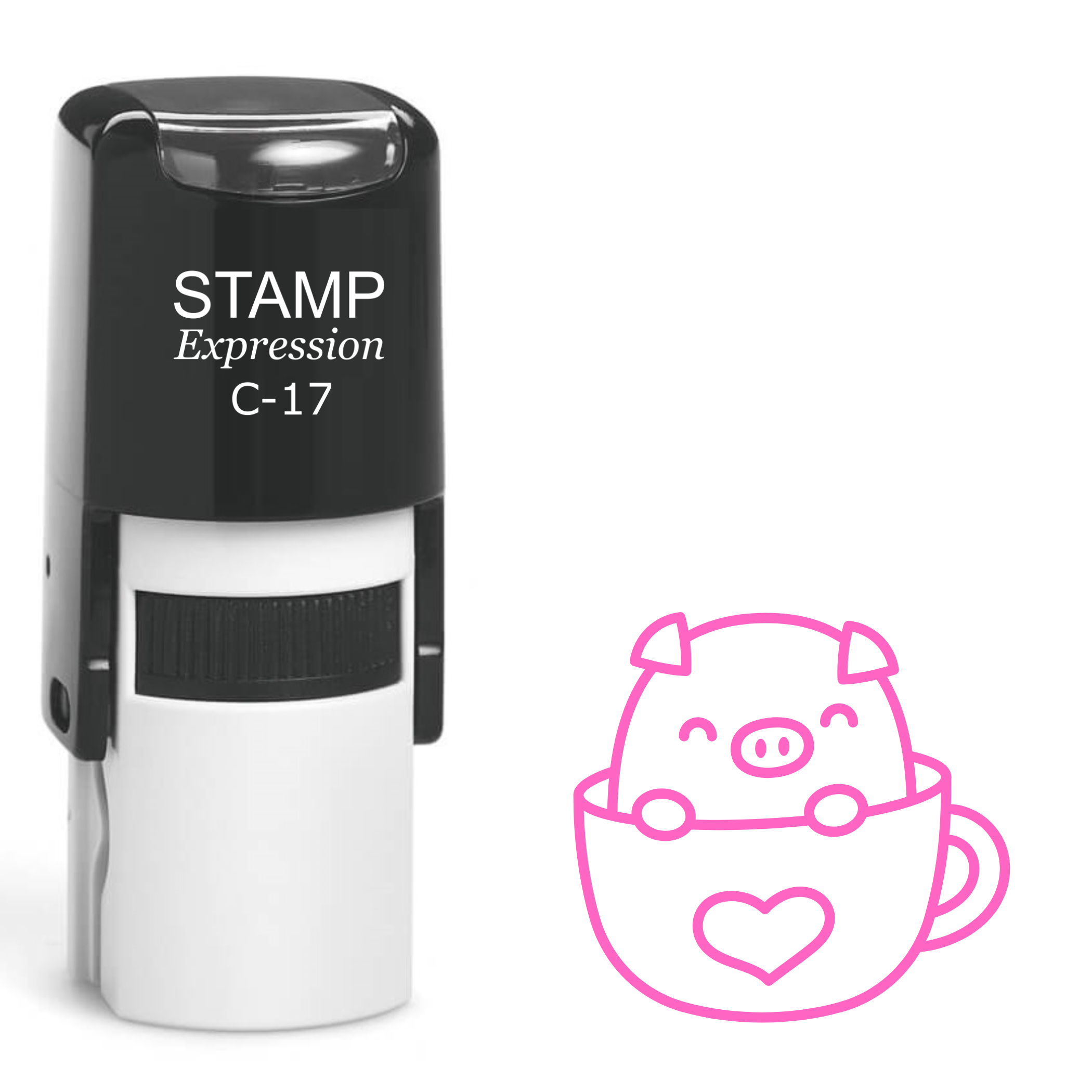 Cute pig in a teacup in a heart Self Inking Rubber Stamp (SH-64112)