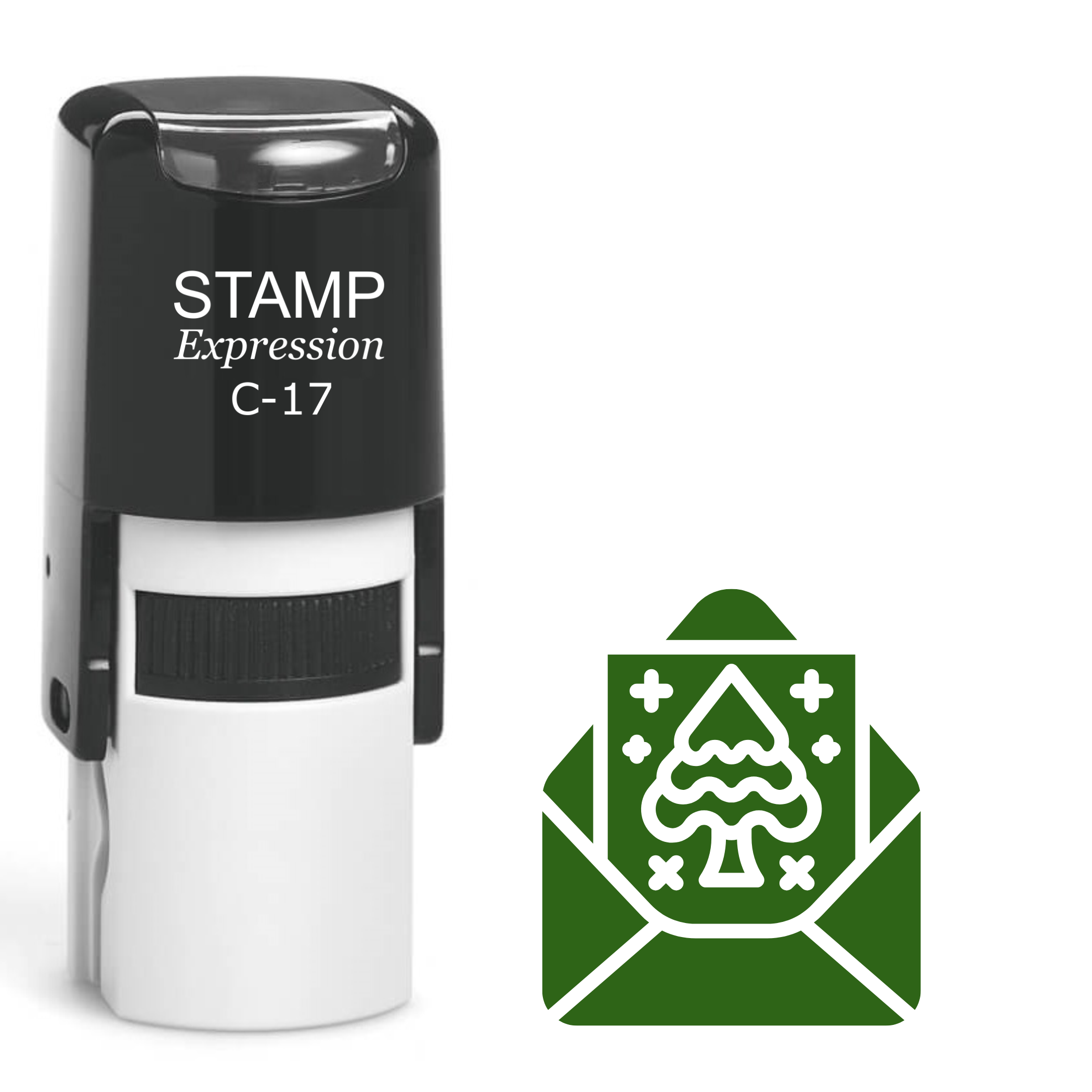 Green open Christmas letter with a tree Self Inking Rubber Stamp (SH-64143)