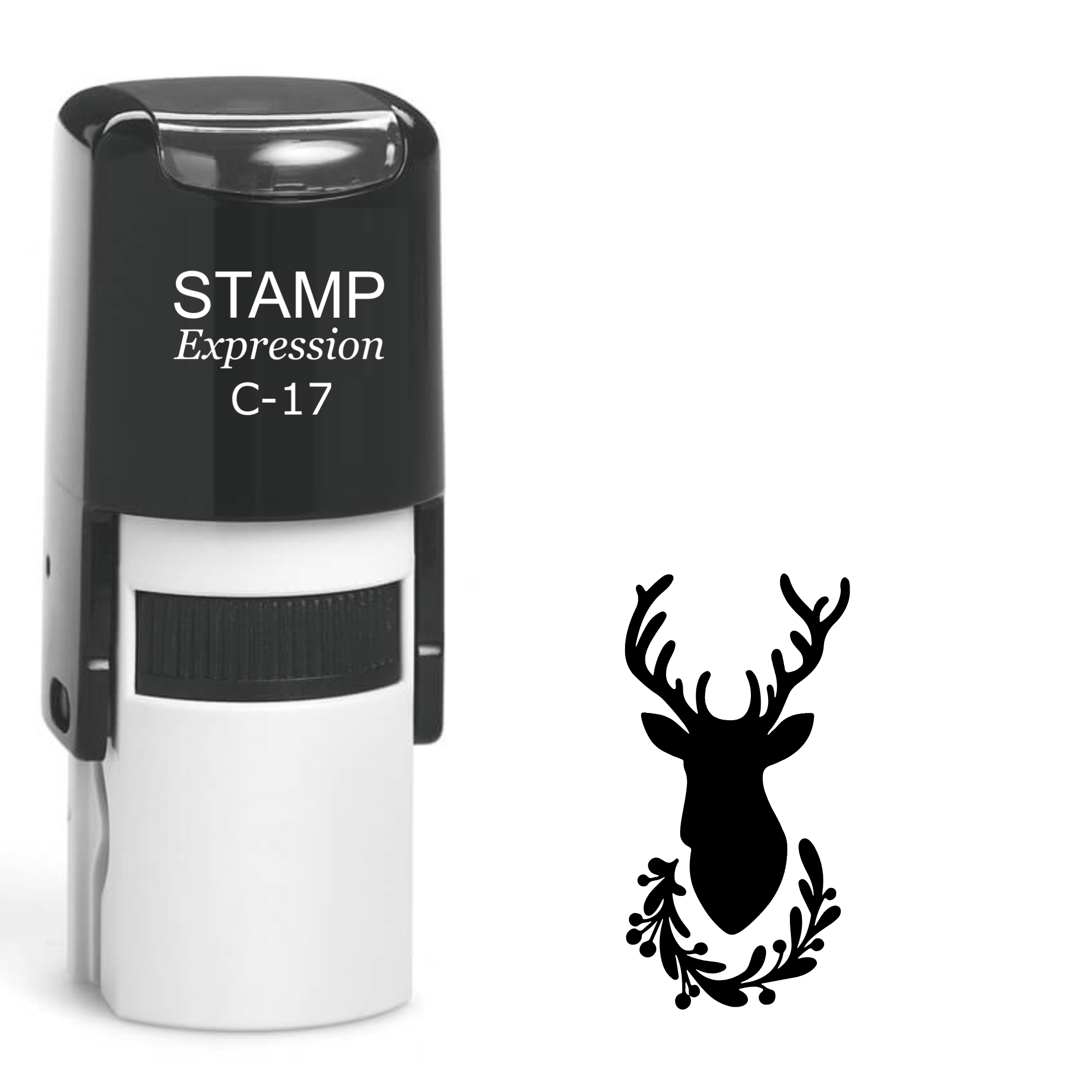 Deer head silhouette with holly berry Christmas Self Inking Rubber Stamp (SH-64168)