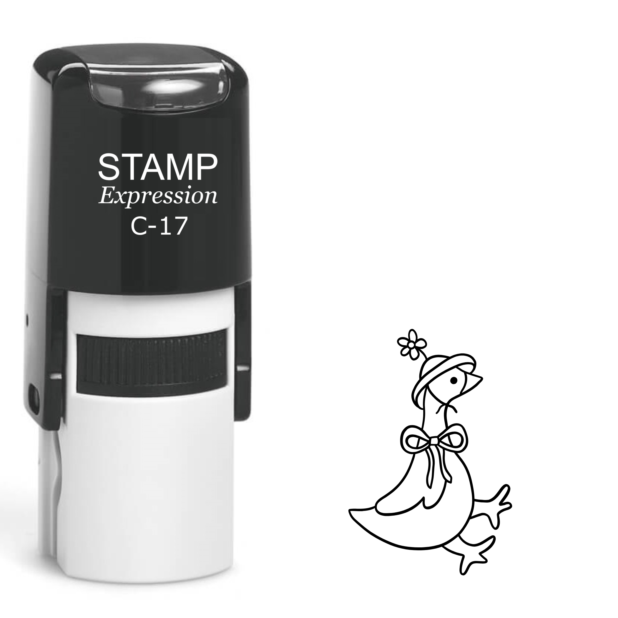 Sitting silly goose with hat and flower Self Inking Rubber Stamp (SH-64181)