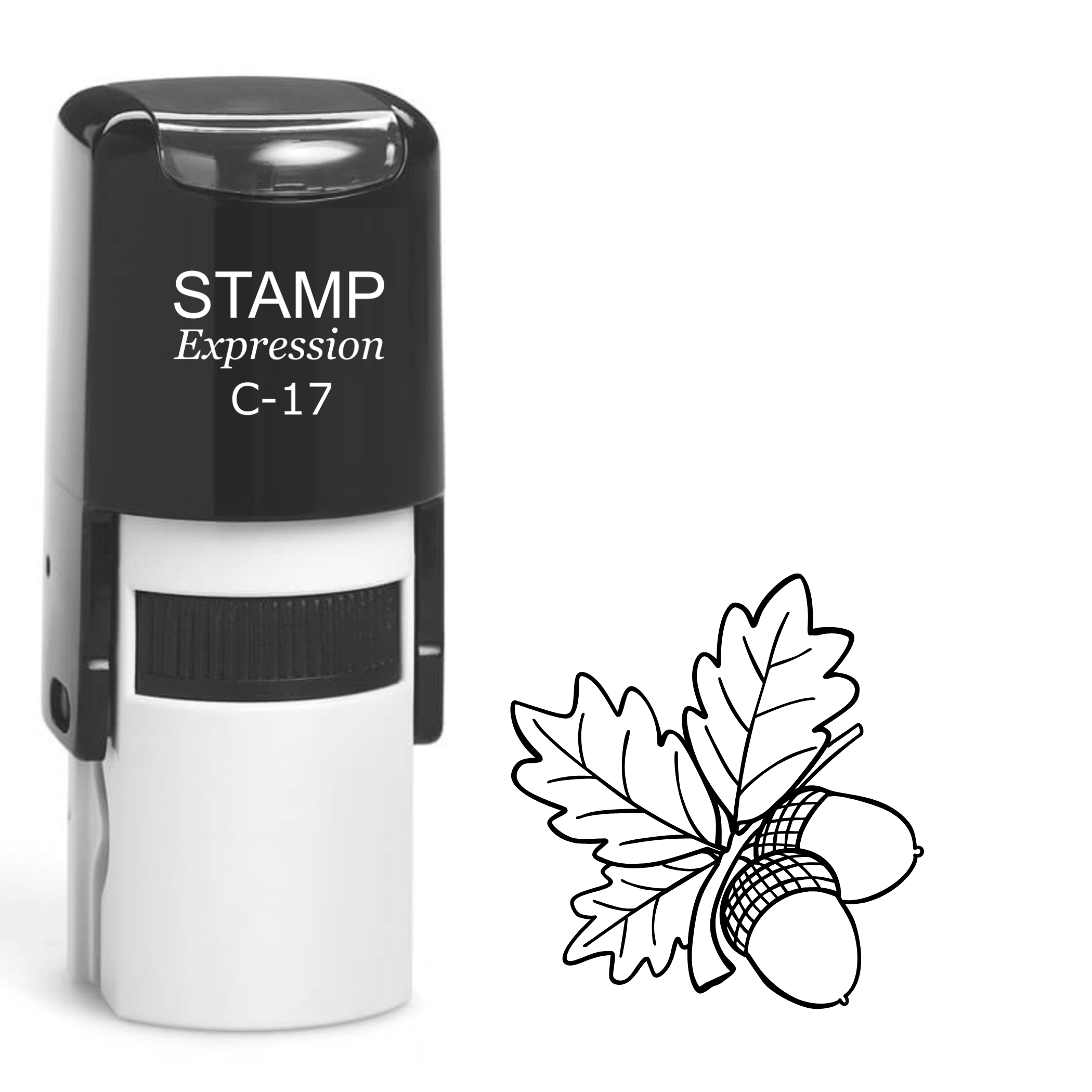 Two acorns with leaves outline Self Inking Rubber Stamp (SH-64206)