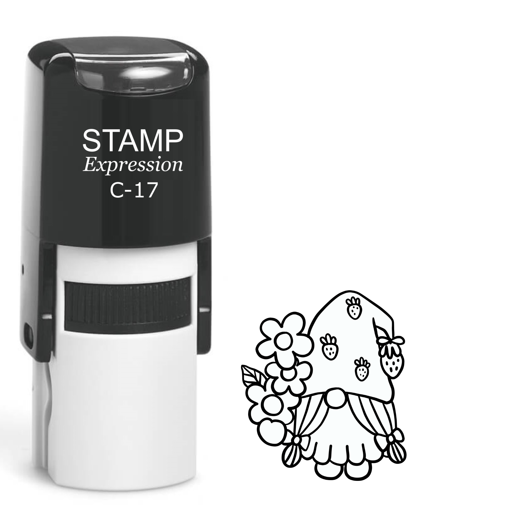 Summer gnome with strawberries Self Inking Rubber Stamp (SH-64210)