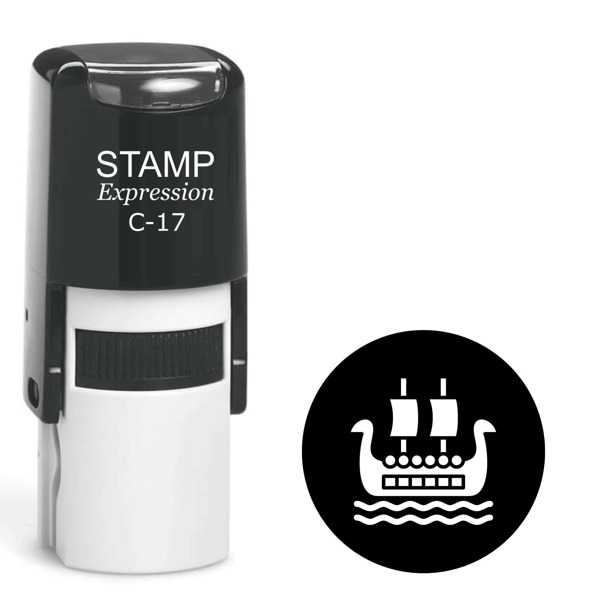 Viking ship in a dark circle Self Inking Rubber Stamp (SH-64261)