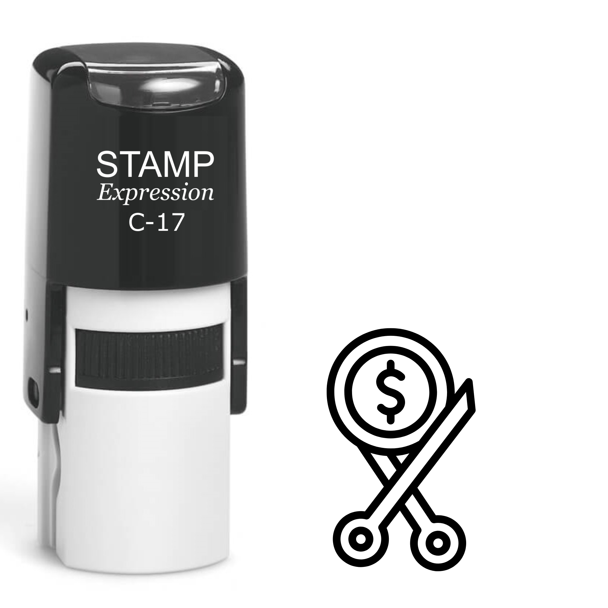Scissors with dollar sign in a circle Self Inking Rubber Stamp (SH-64304)