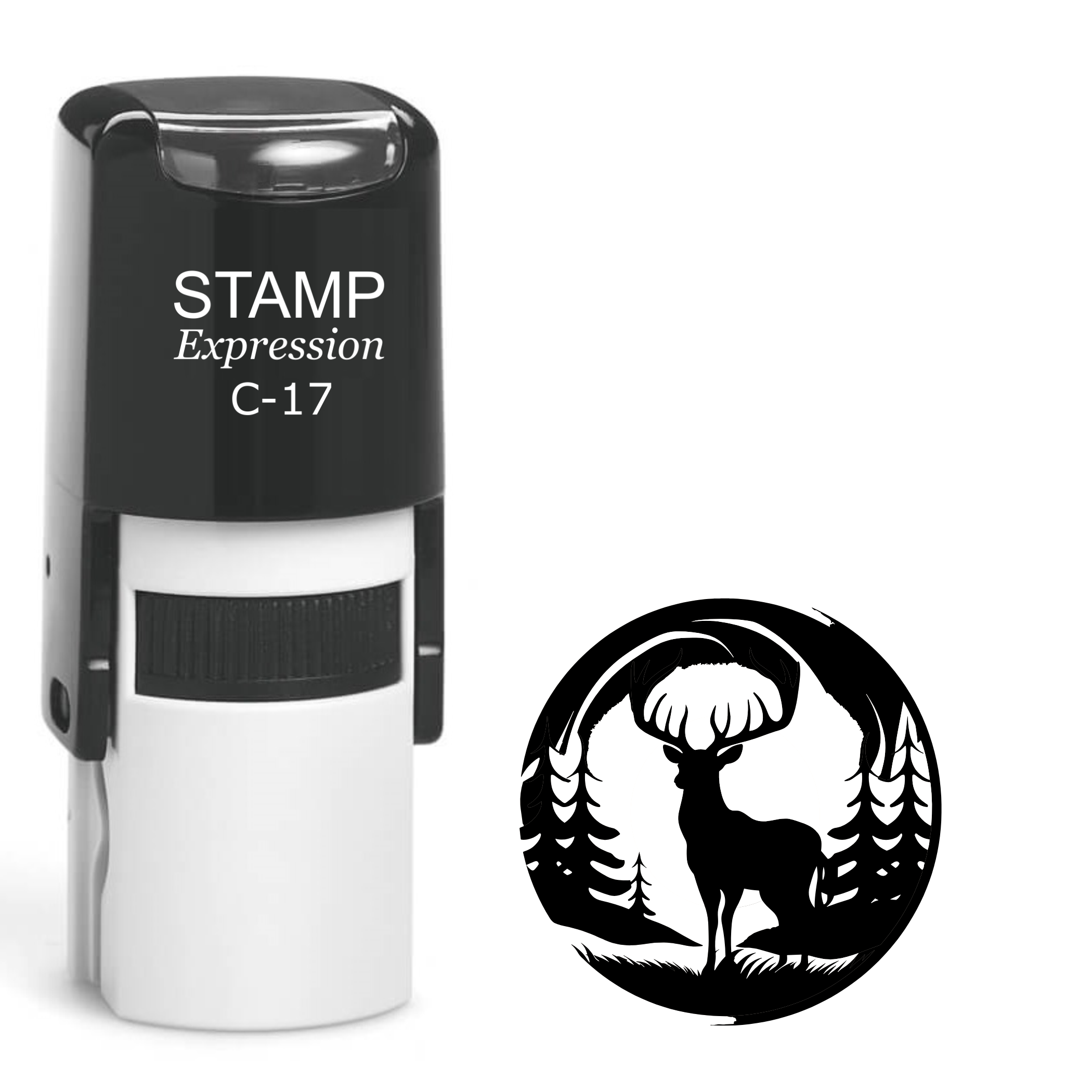 Buck in the woods in a circle Self Inking Rubber Stamp (SH-64380)