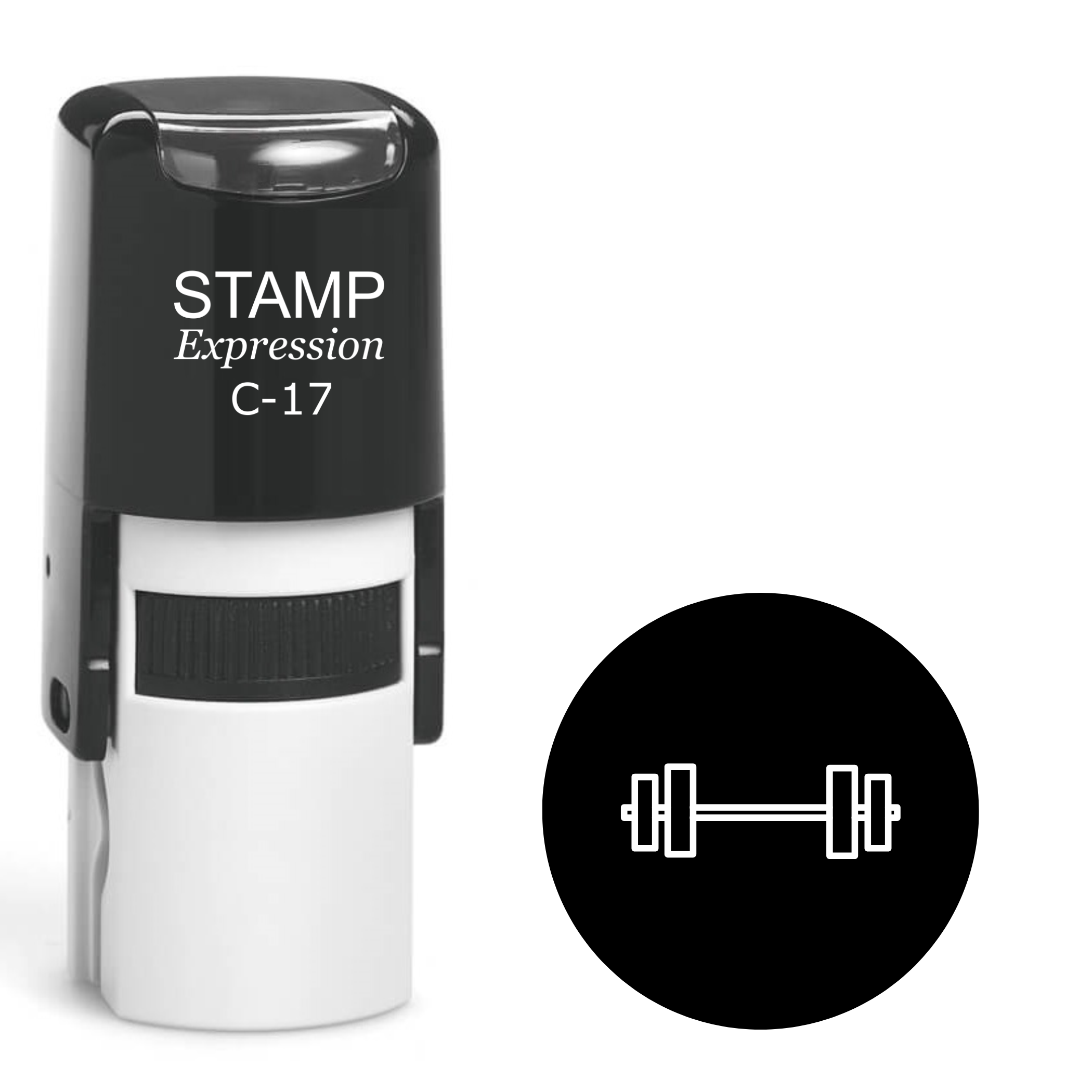 Barbell in a dark circle Self Inking Rubber Stamp (SH-64390)