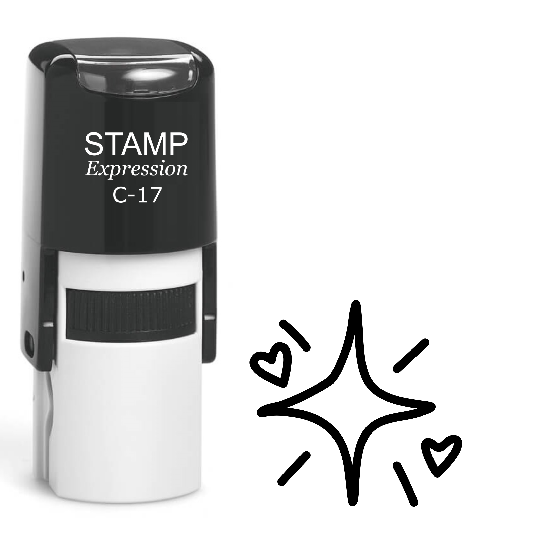 Shimmering star with two hearts outline Self Inking Rubber Stamp (SH-64396)