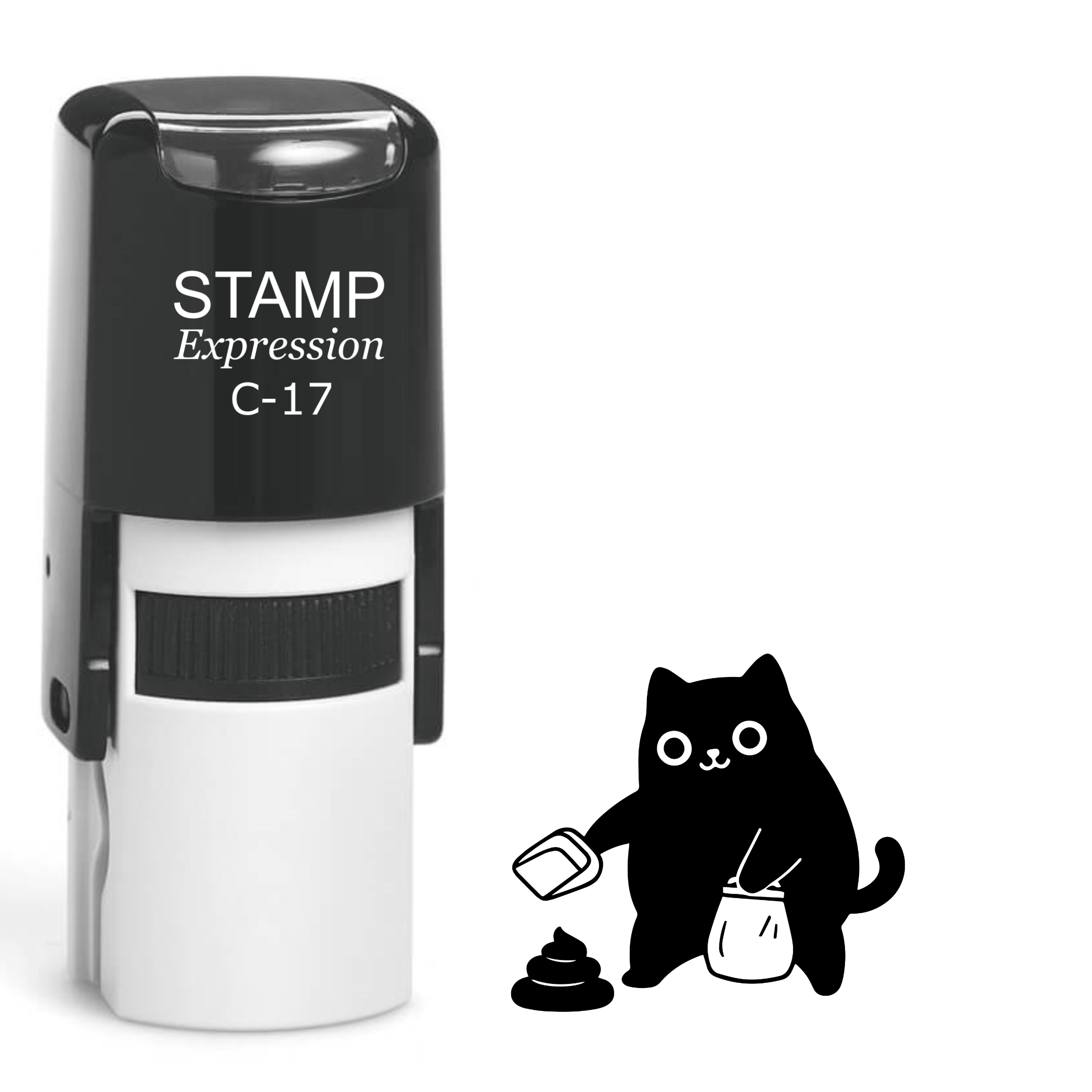 Black cat cleaning poop Self Inking Rubber Stamp (SH-64426)
