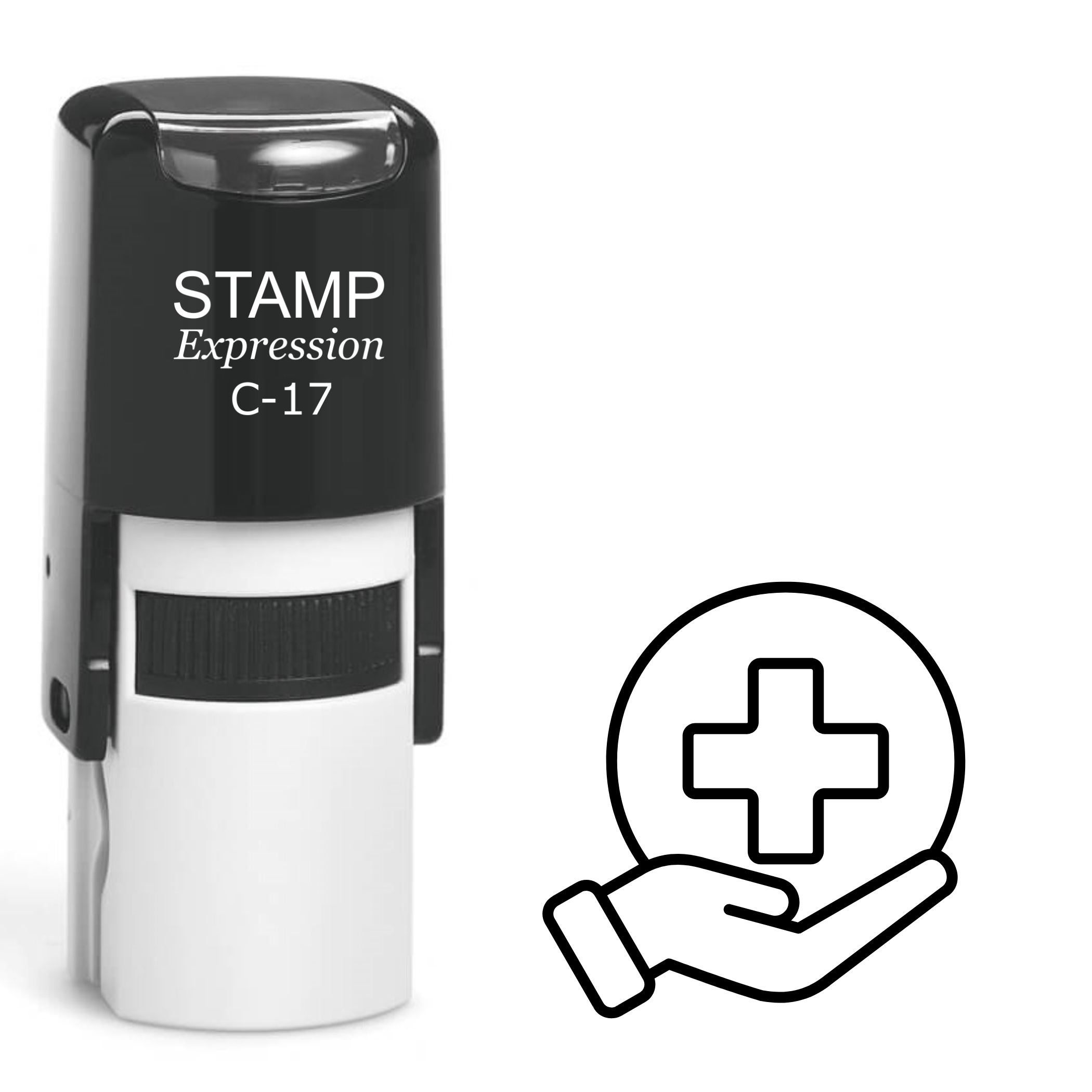 Hand with a medical cross and a circle Self Inking Rubber Stamp (SH-64531)